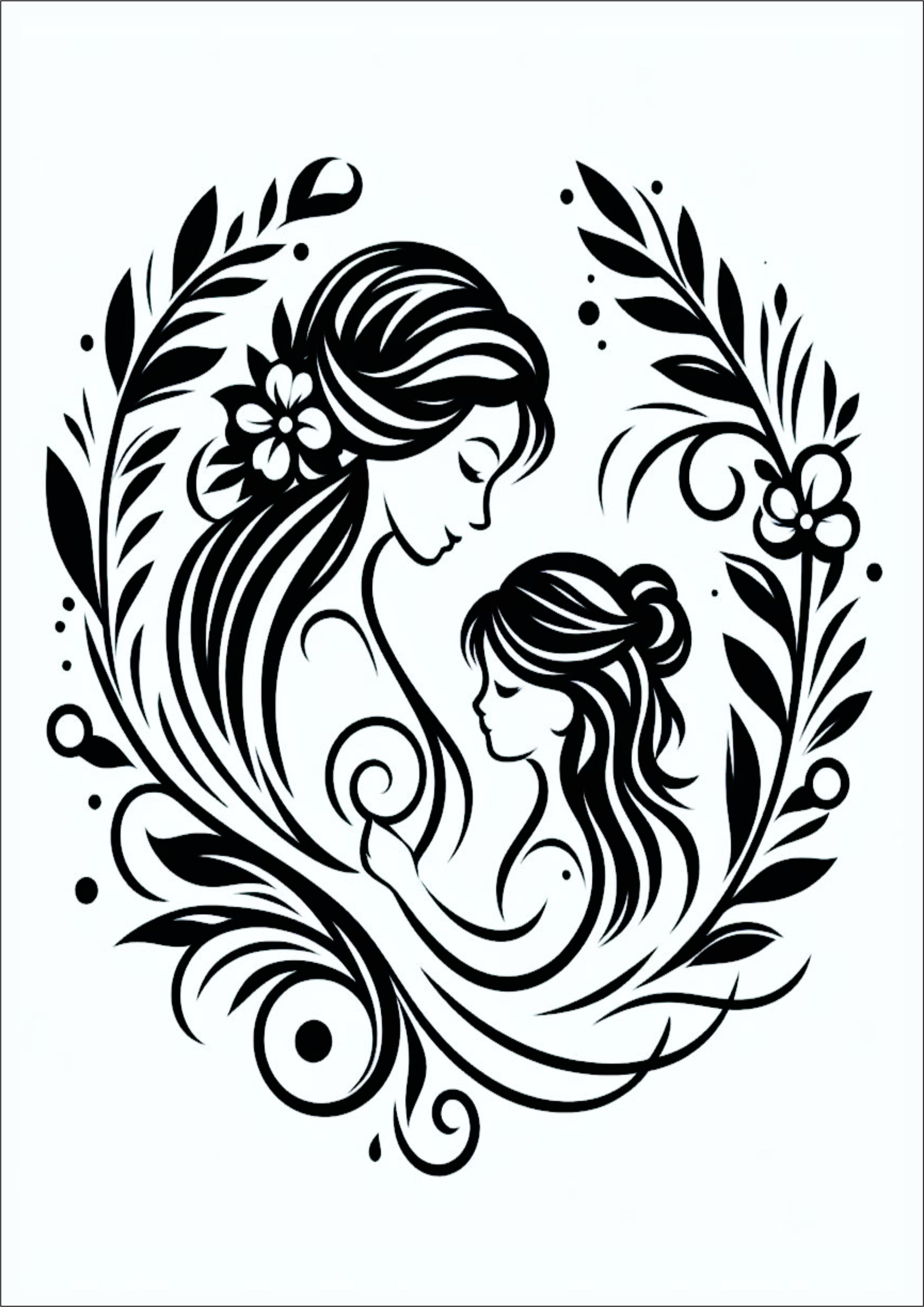 Tatuagem Mãe Filha criança amor grátis para imprimir artes gráficas traços coração heart riscos design flores preto e branco png