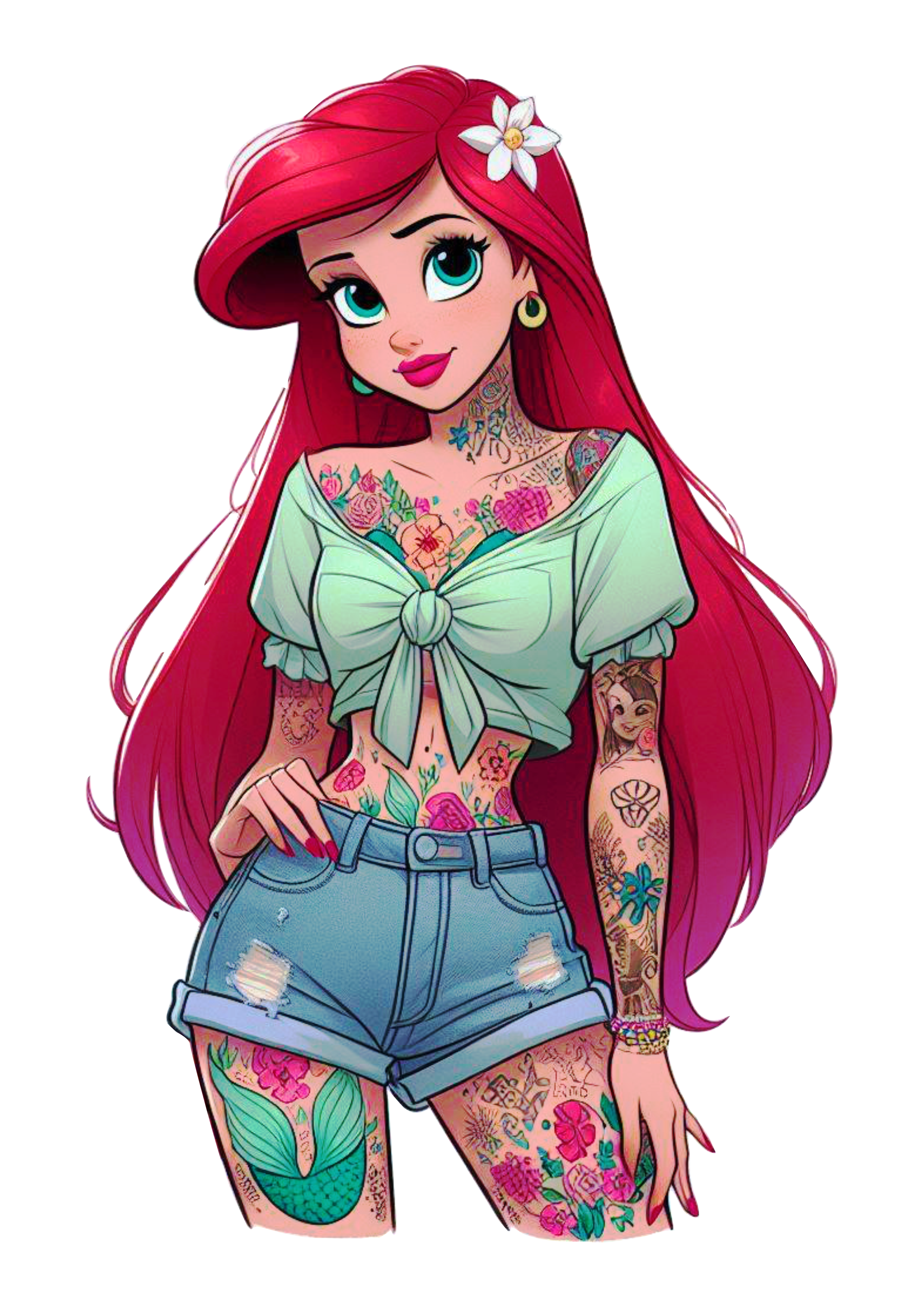 Ariel a pequena sereia tatuada fundo transparente arte conceitual Disney png design clipart vetor ilustração