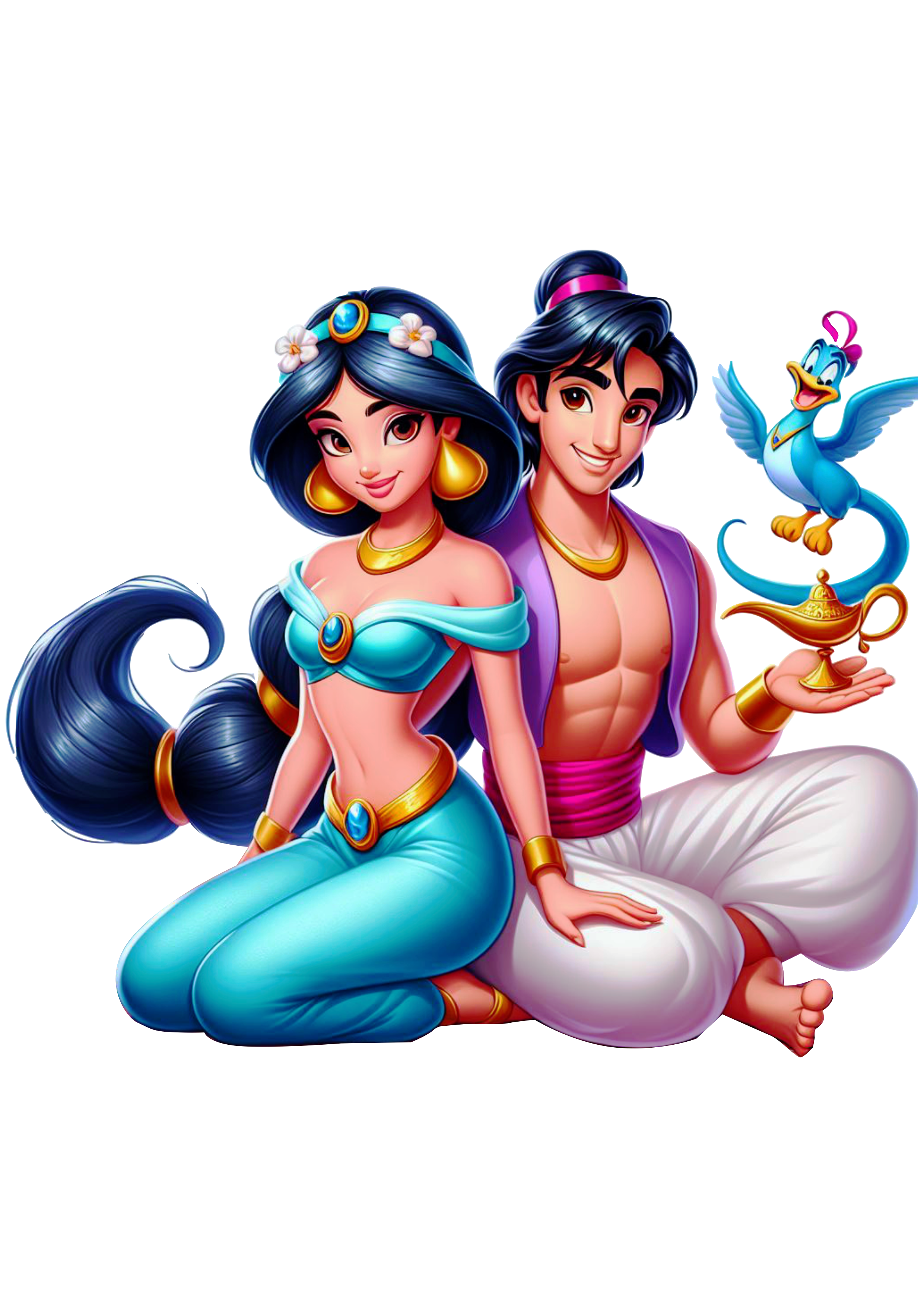 Aladdin e princesa Jasmine personagens disney fundo transparente png