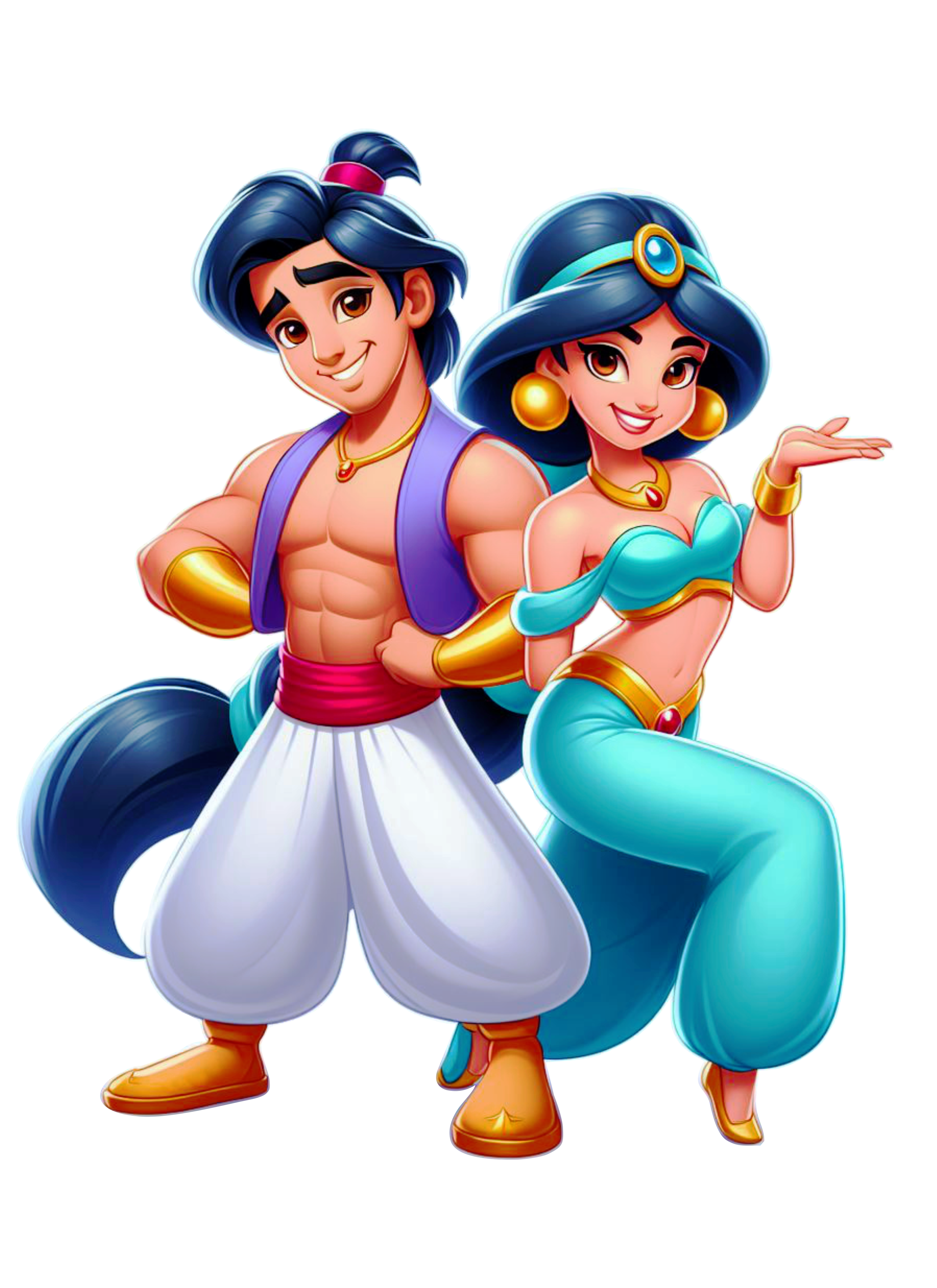 Aladdin e princesa Jasmine personagens disney fundo transparente png desenho infantil free download
