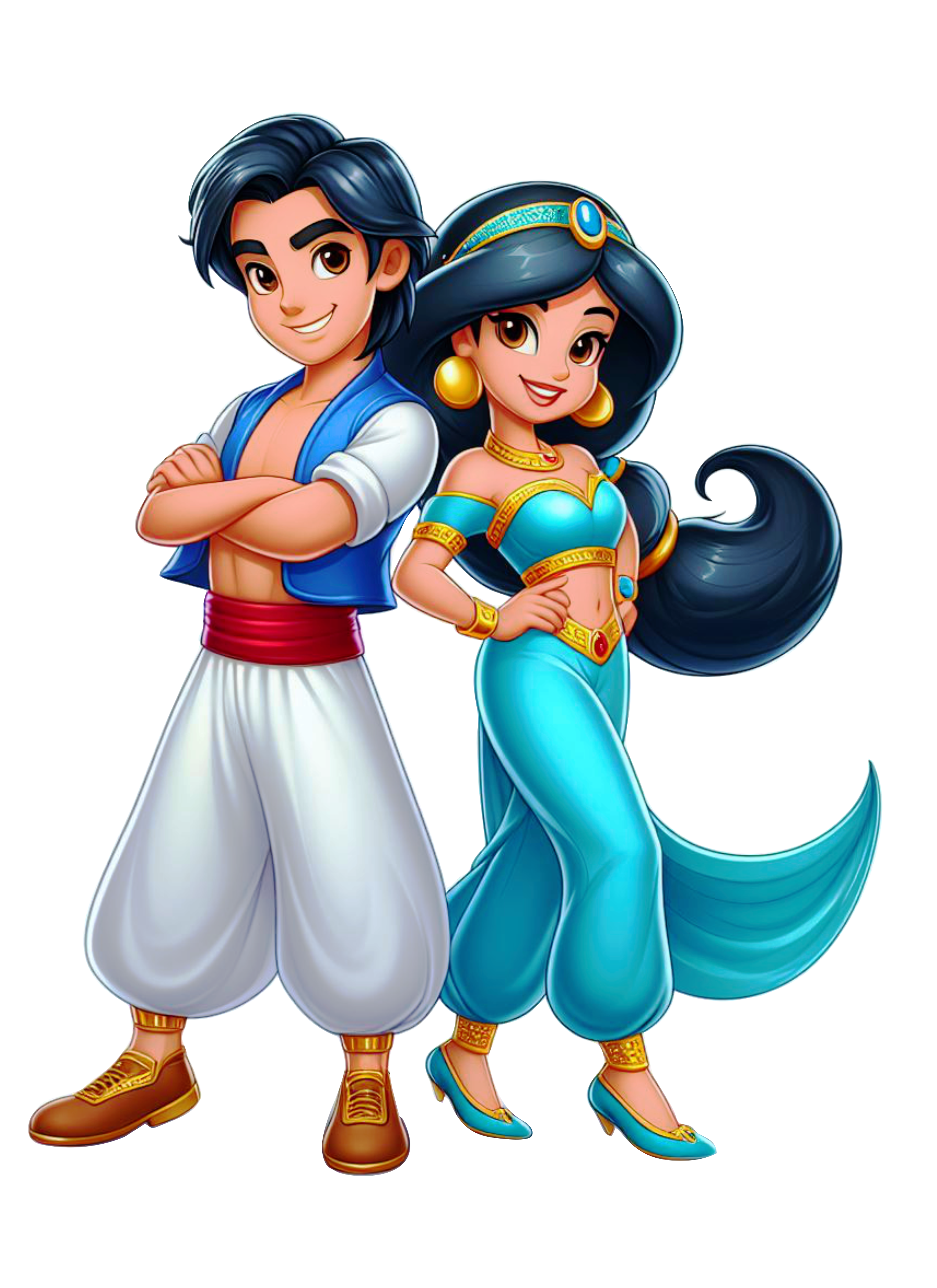 Aladdin e princesa Jasmine personagens disney fundo transparente png desenho infantil free download pack de imagens