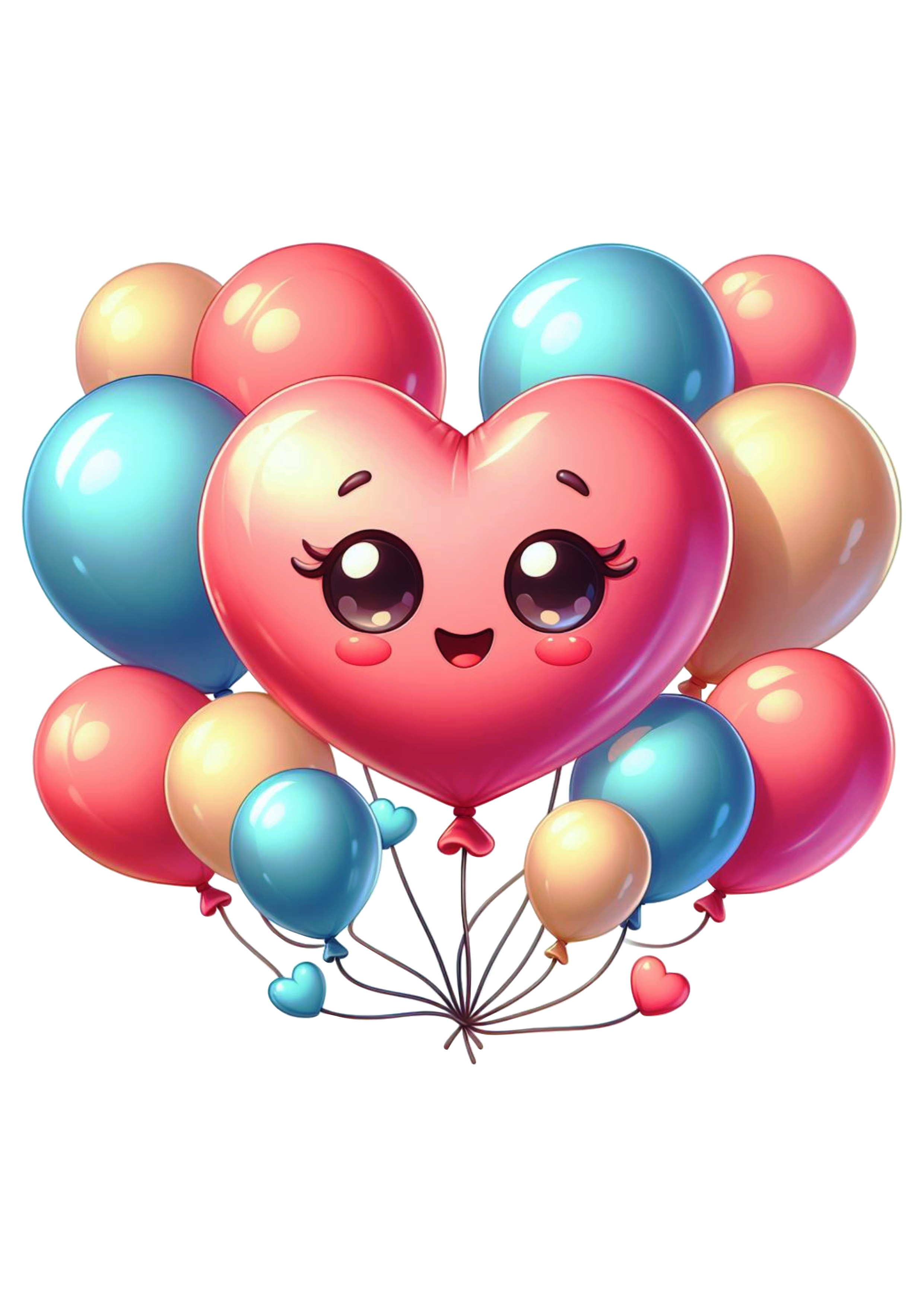 Balões desenho infantil em formato de coração decoração fundo transparente para designers clipart ilustração vetor png