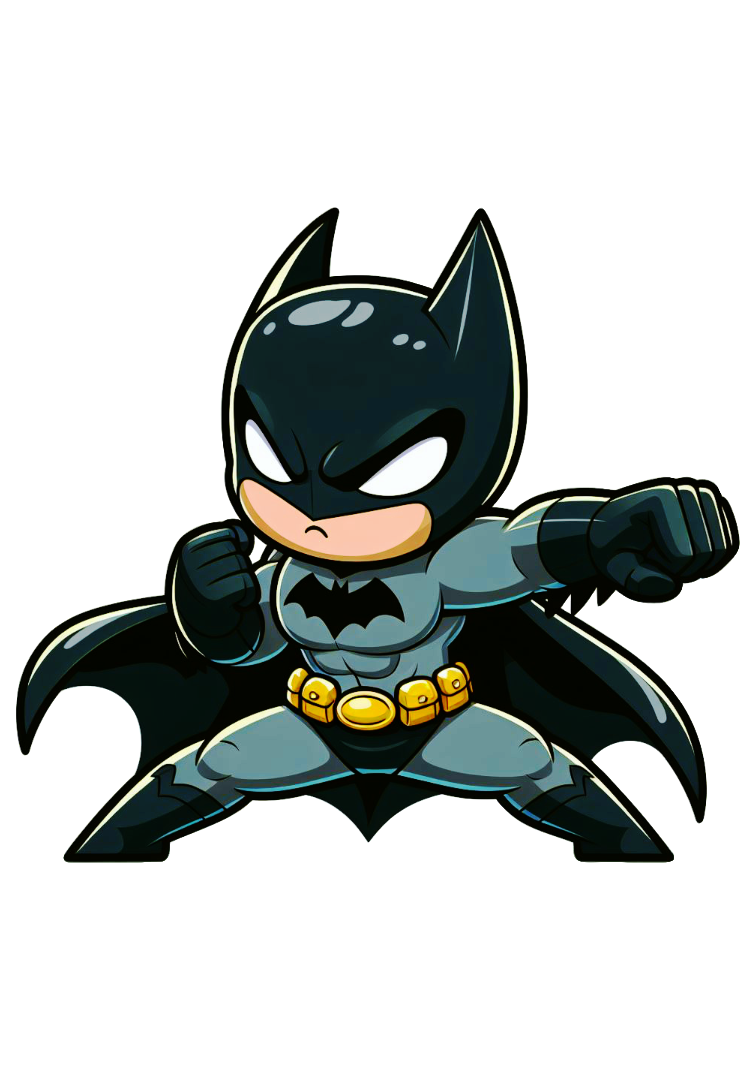 Batman png Super-herói desenho infantil clássico cartoon clipart em posição de luta cute