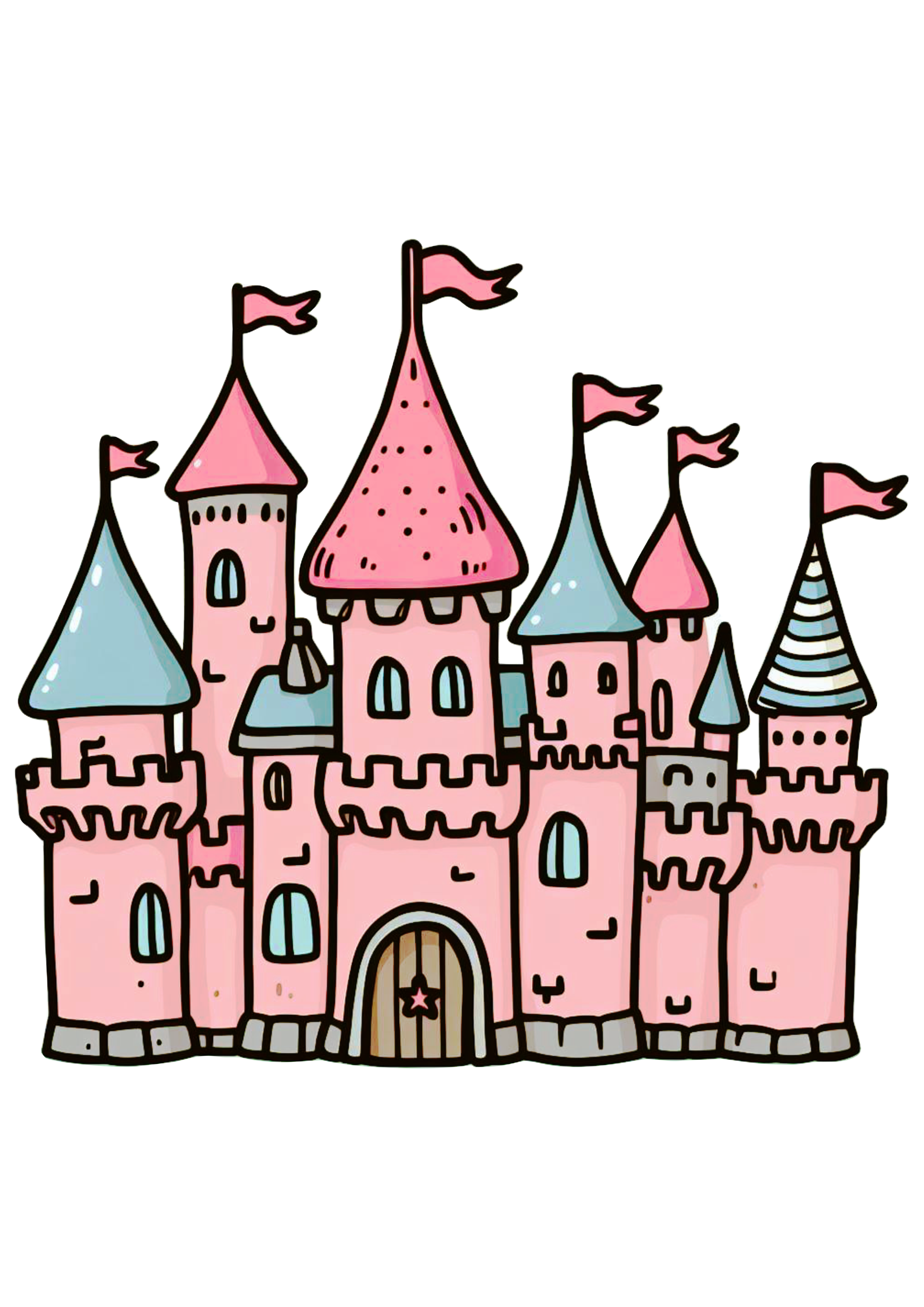 Desenho infantil castelo rosa traços simples fundo transparente png