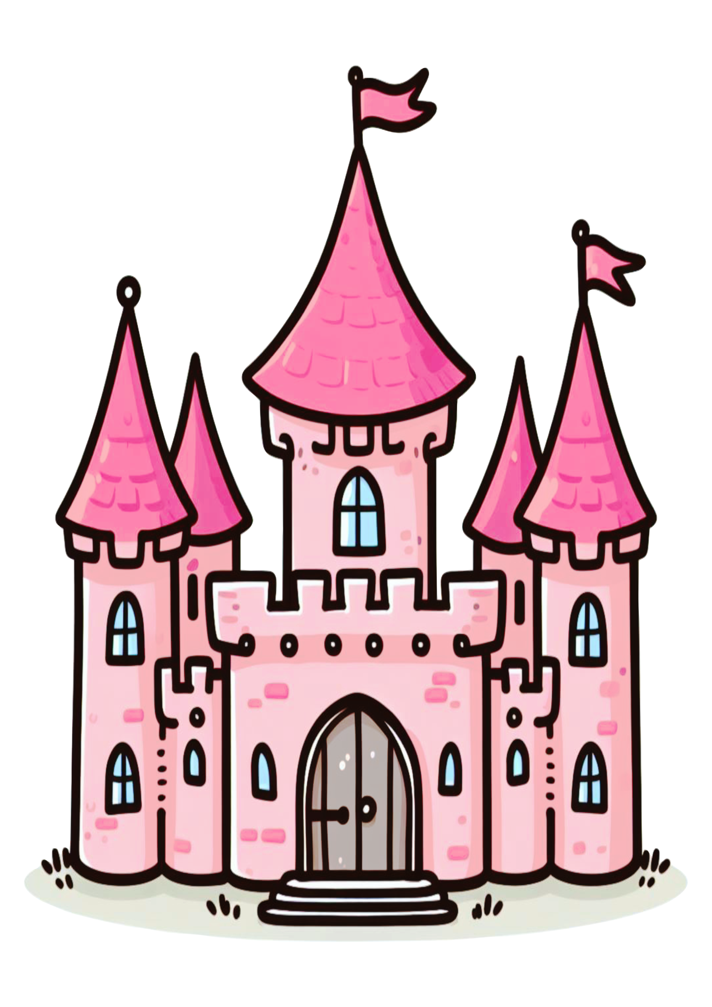 Desenho infantil castelo rosa traços simples fundo transparente png clipart