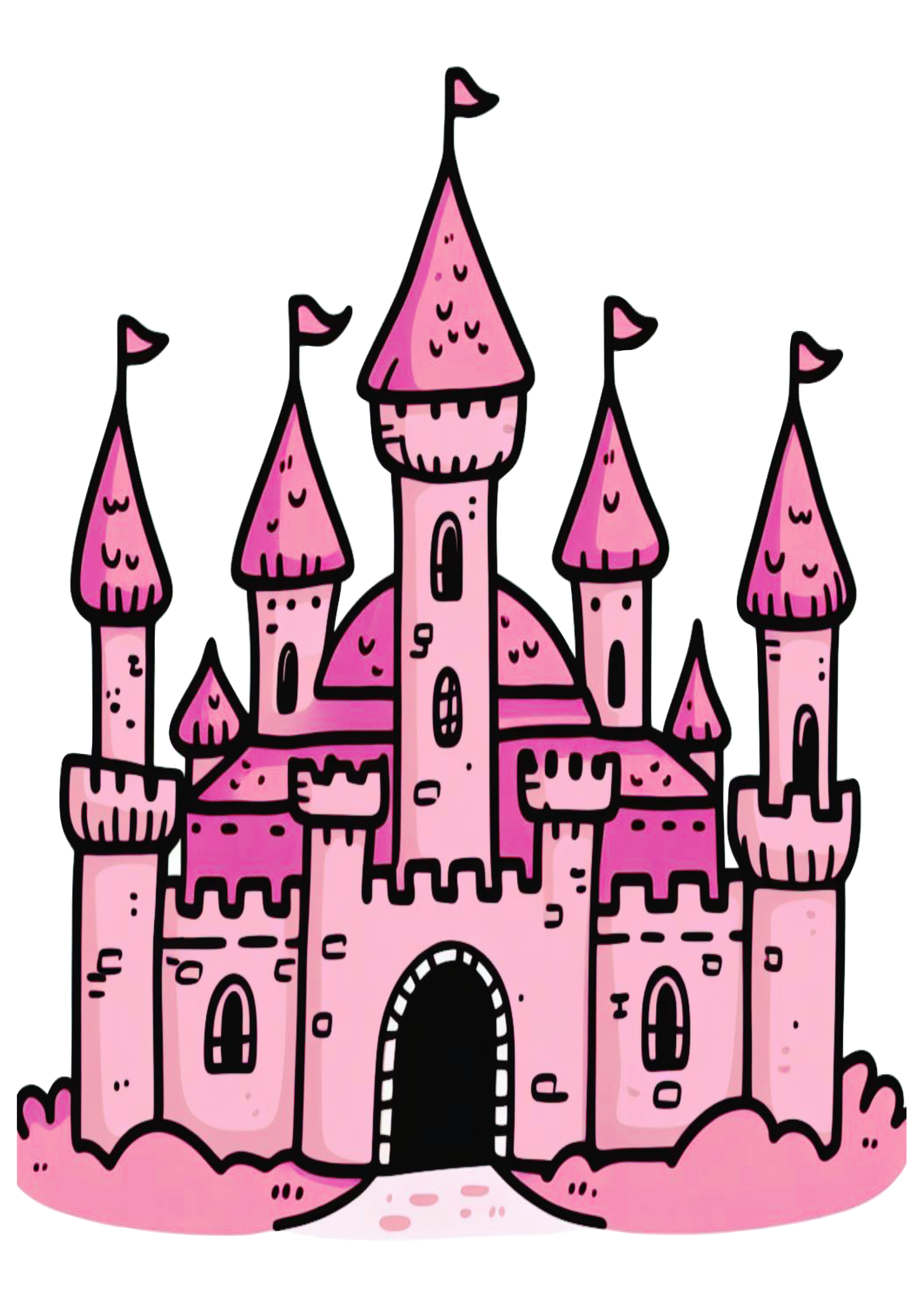 Desenho infantil castelo rosa traços simples fundo transparente png clipart vetor