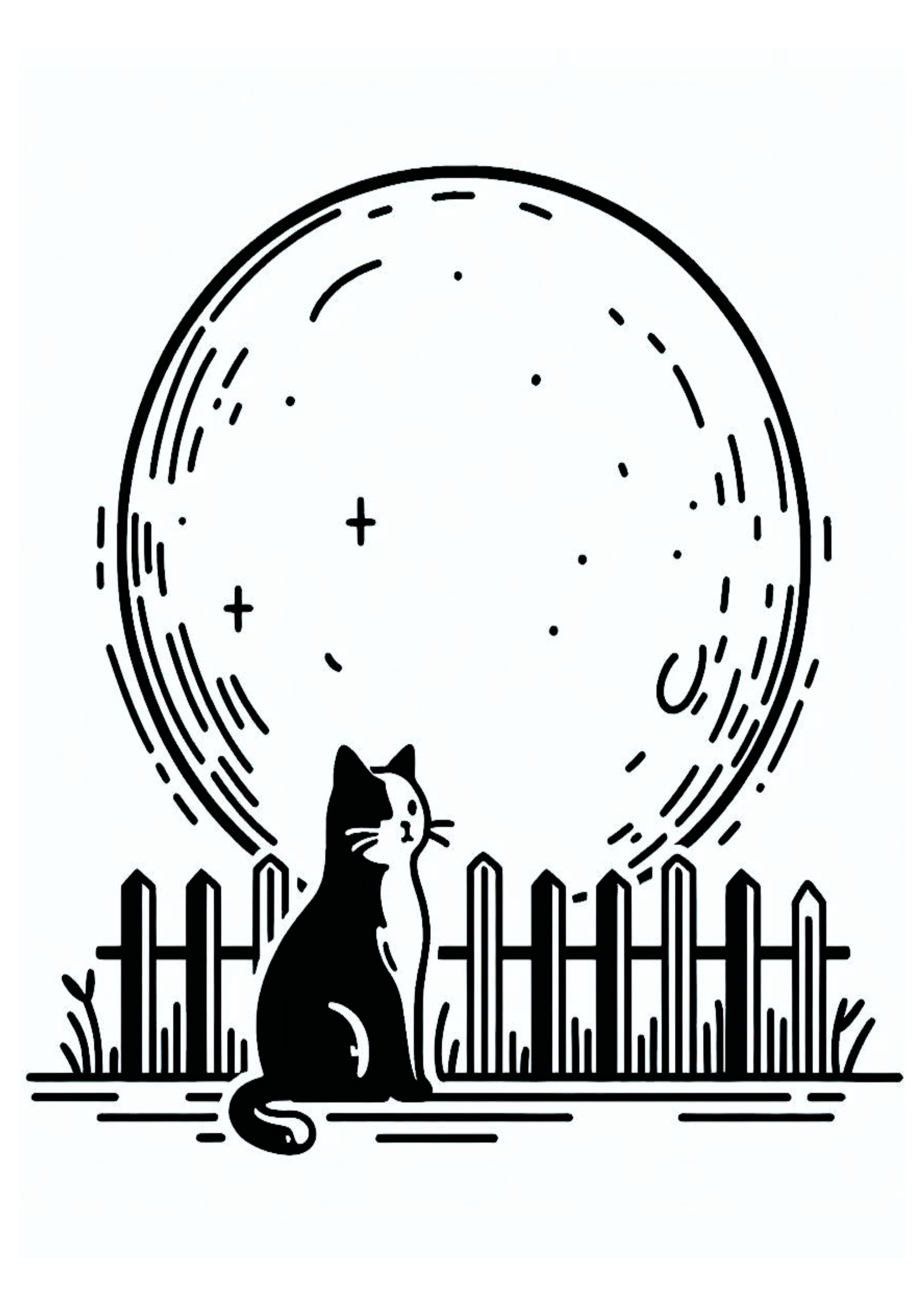 Desenho simples gatinho olhando pra lua png