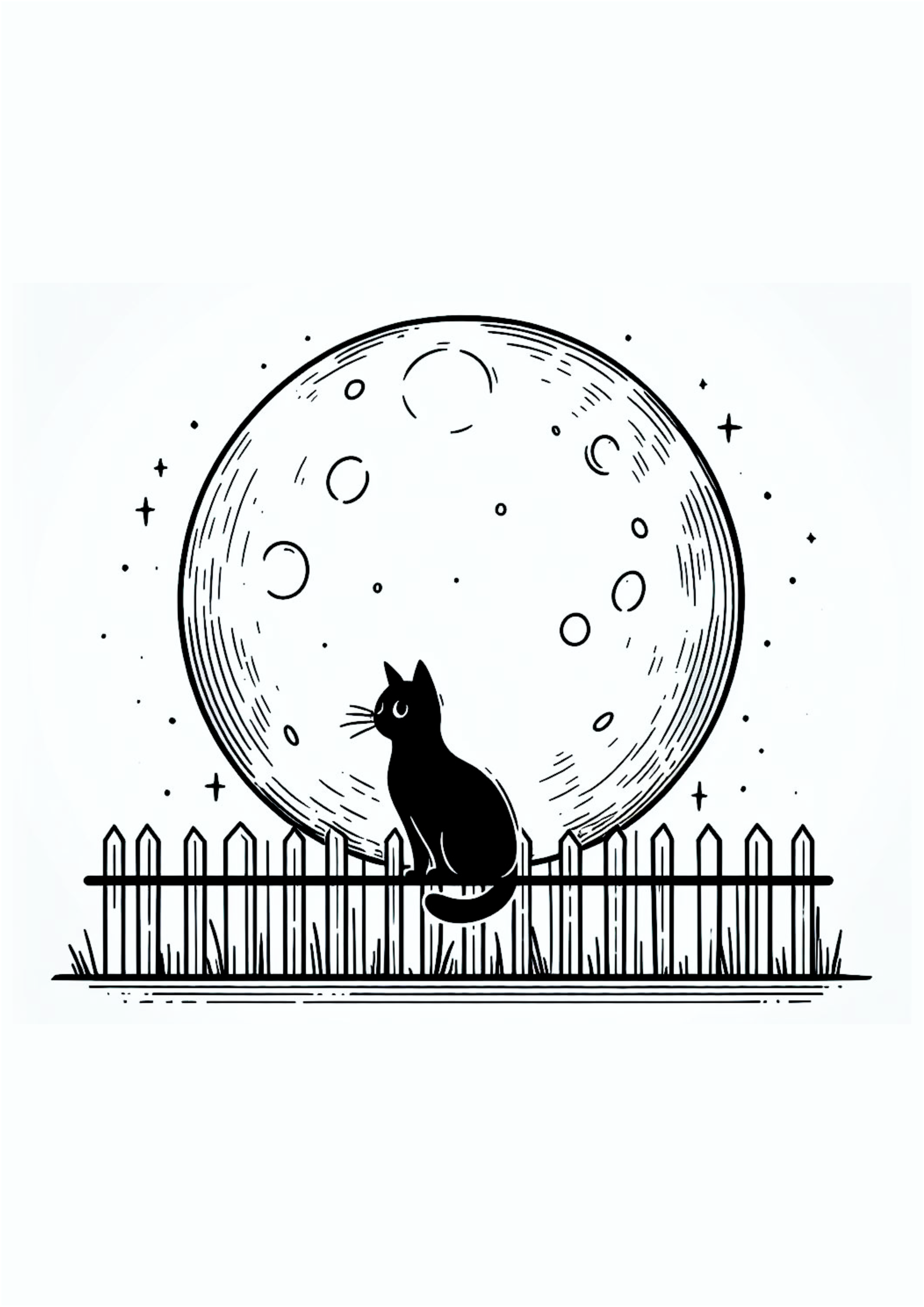 Desenho simples gatinho olhando pra lua traços simples png