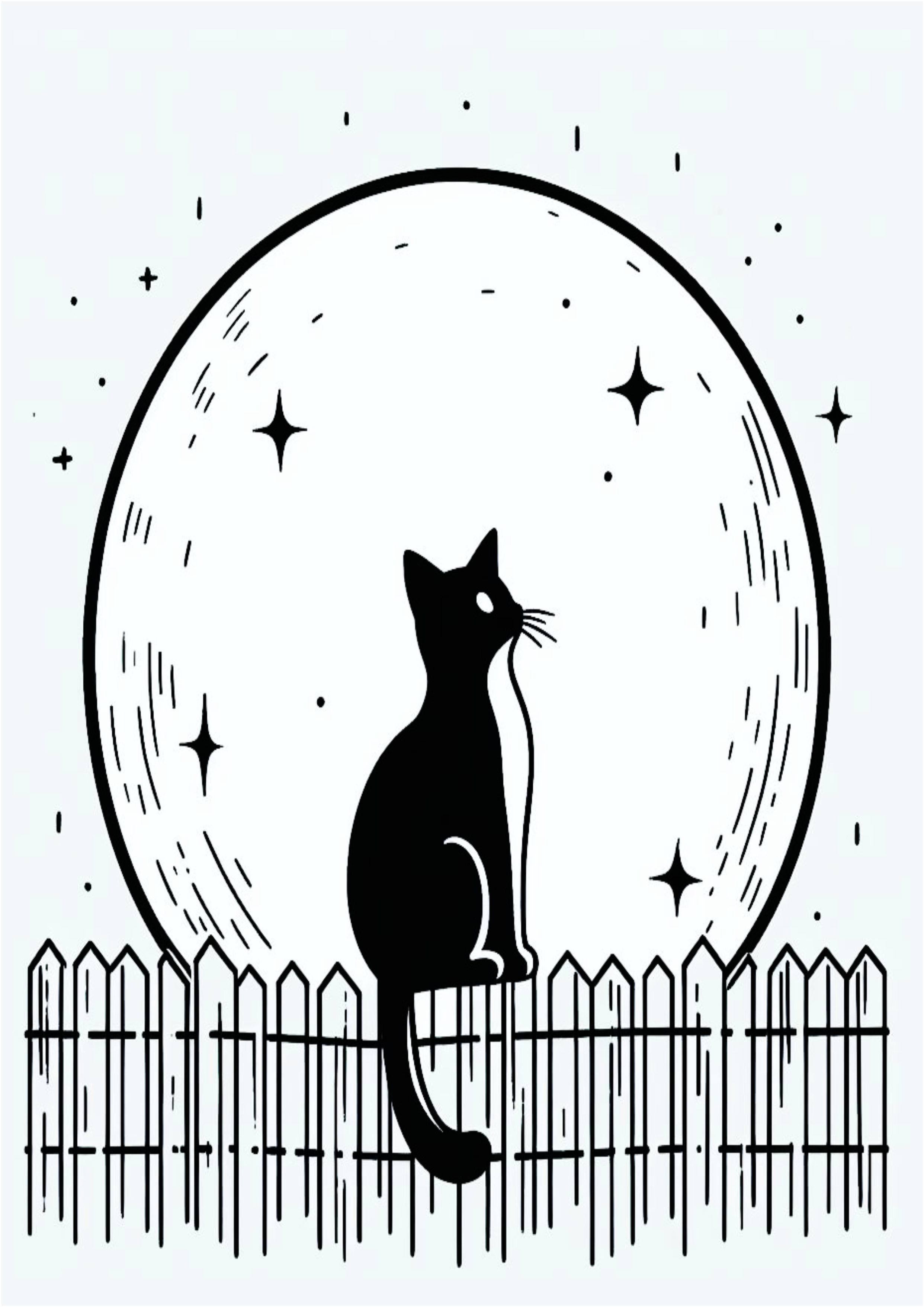 Desenho simples gatinho olhando pra lua traços simples free download png