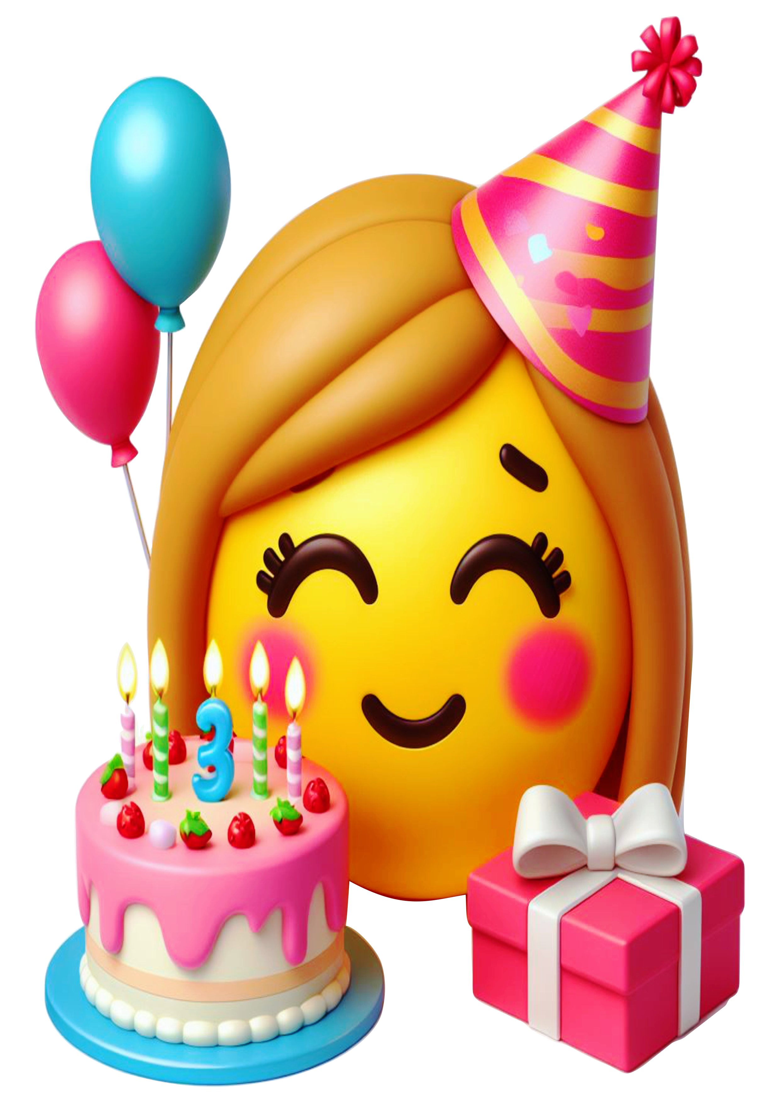 Emoji feminino transparente aniversário comemoração festa bolo pack de imagens artes gráficas png
