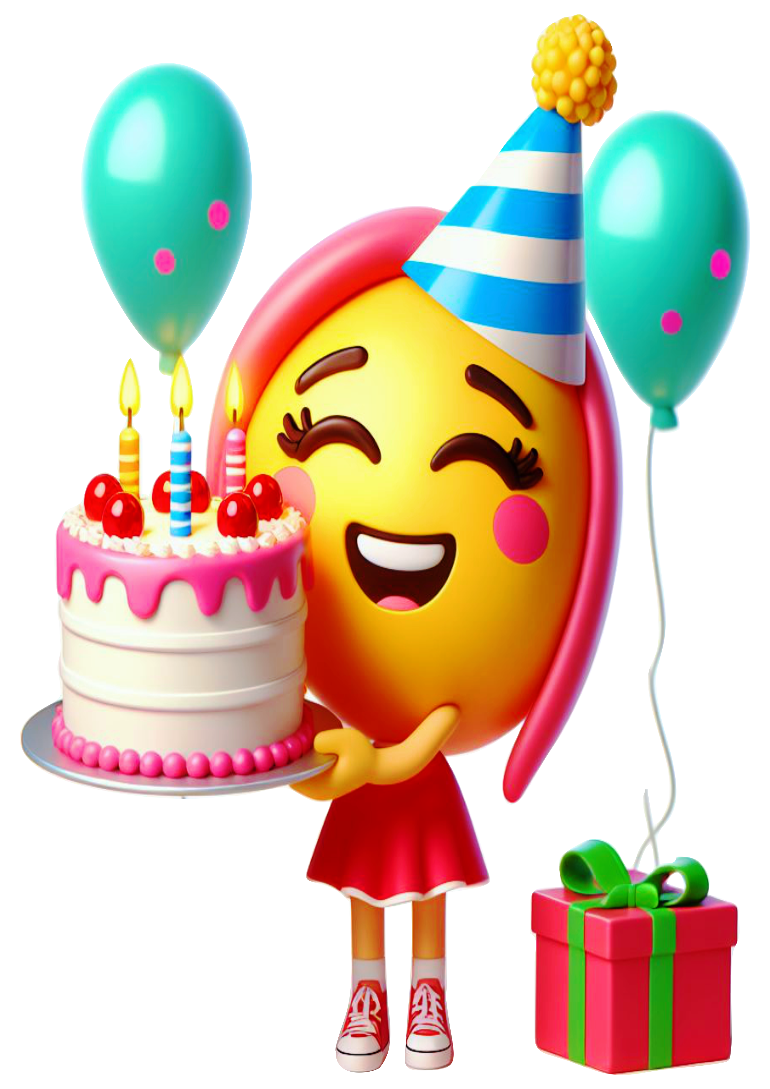 Emoji feminino transparente aniversário comemoração festa bolo pack de imagens artes gráficas clipart png