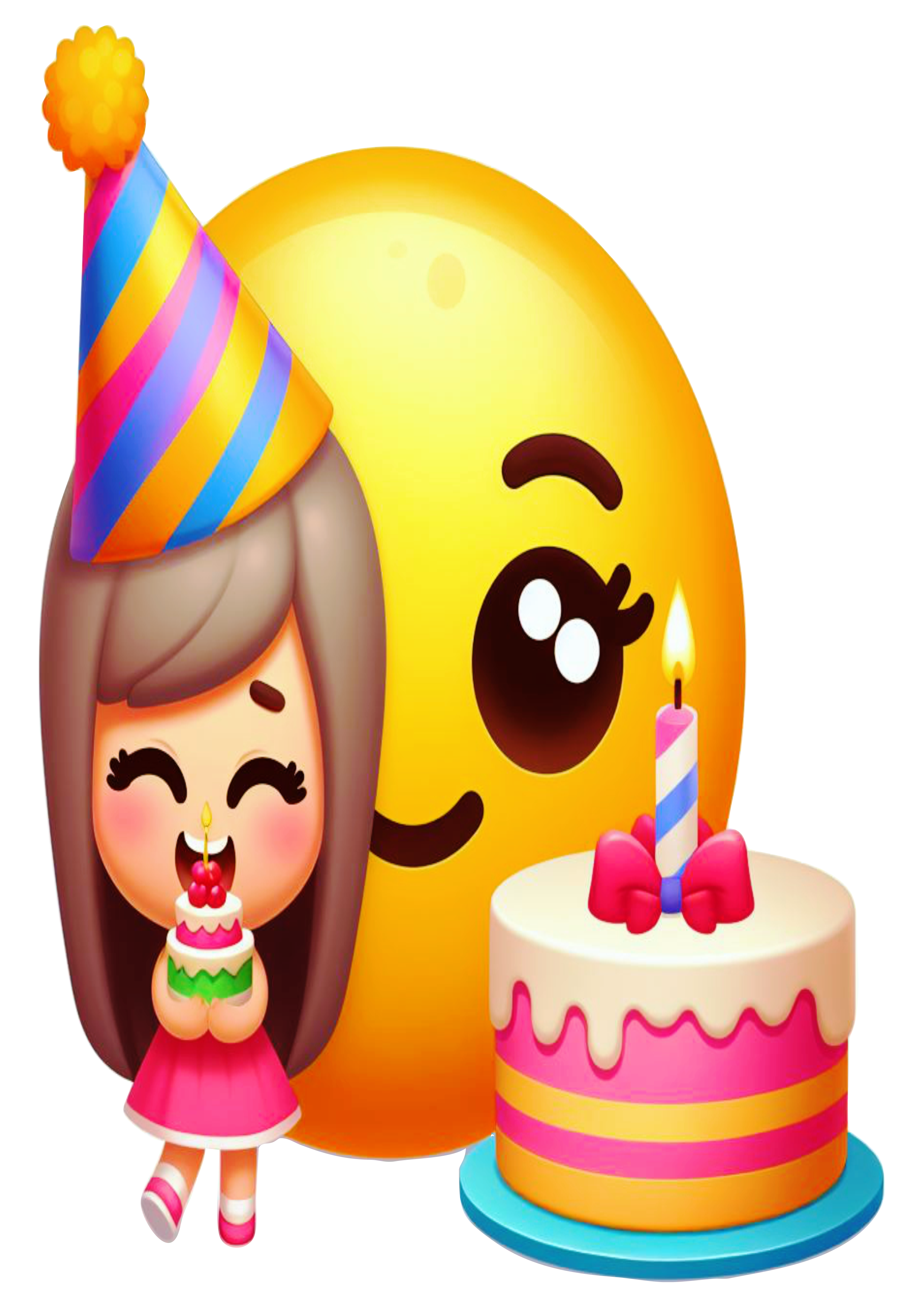 Emoji feminino transparente aniversário comemoração festa bolo pack de imagens artes gráficas vetor png