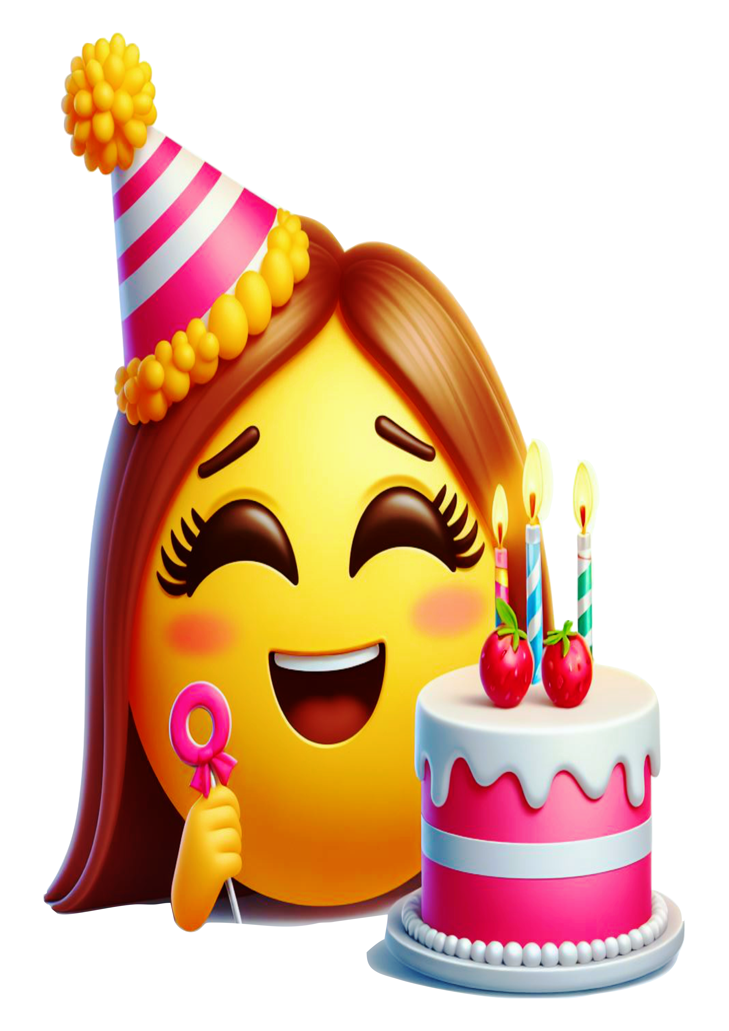 Emoji feminino transparente aniversário comemoração festa bolo pack de imagens artes gráficas ilustração png