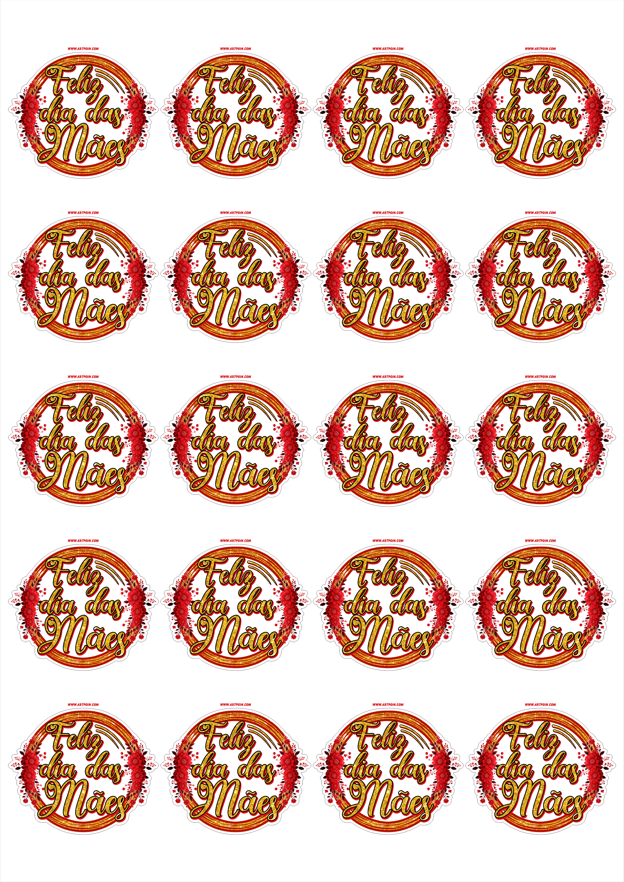 Feliz dia das mães adesivos tags stickers dourado com vermelho papelaria criativa grátis imagem com contorno para recorte 20 imagens png