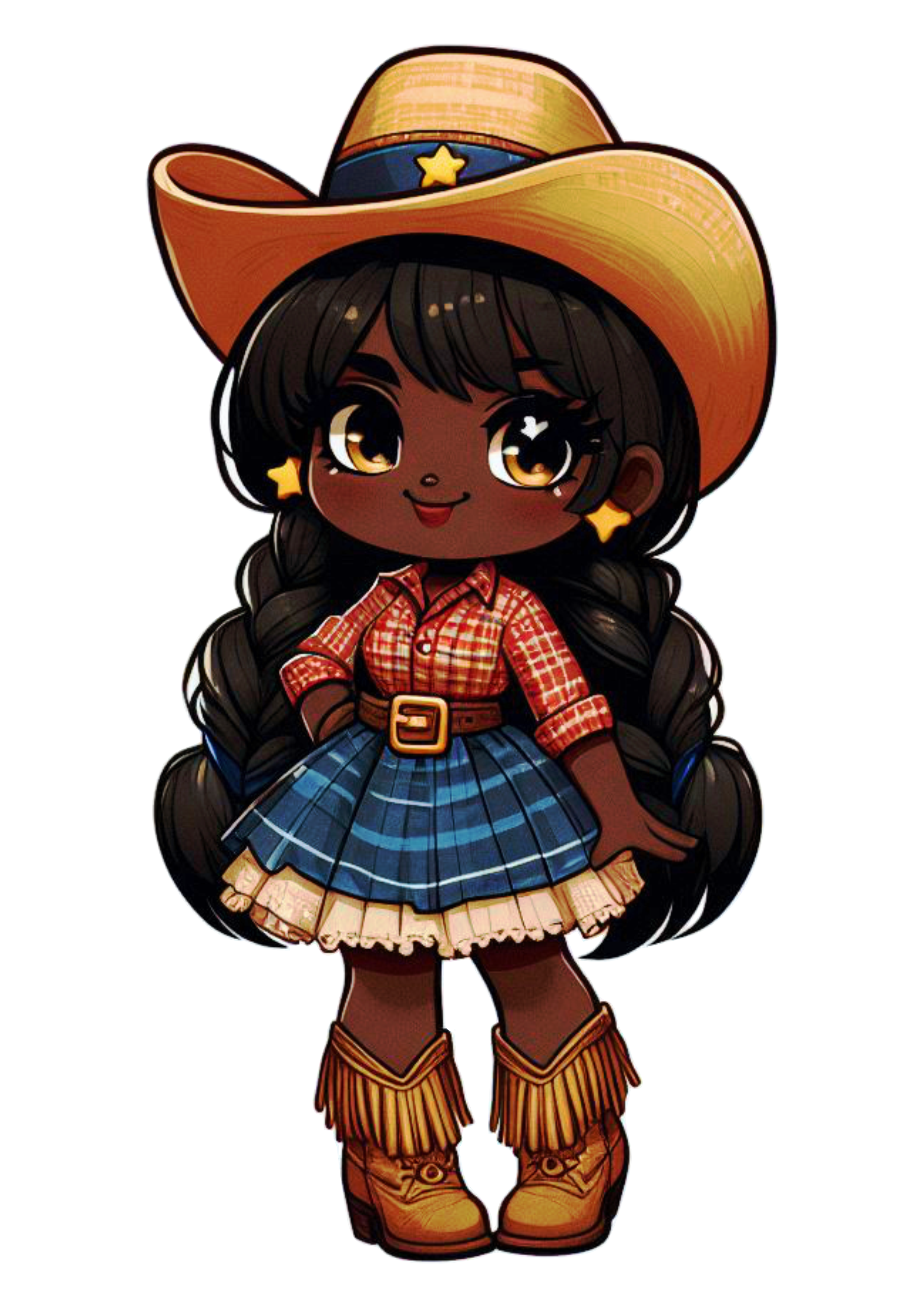 Pack of images Festa Junina São João girl in dress and braids hat and boots drawing png