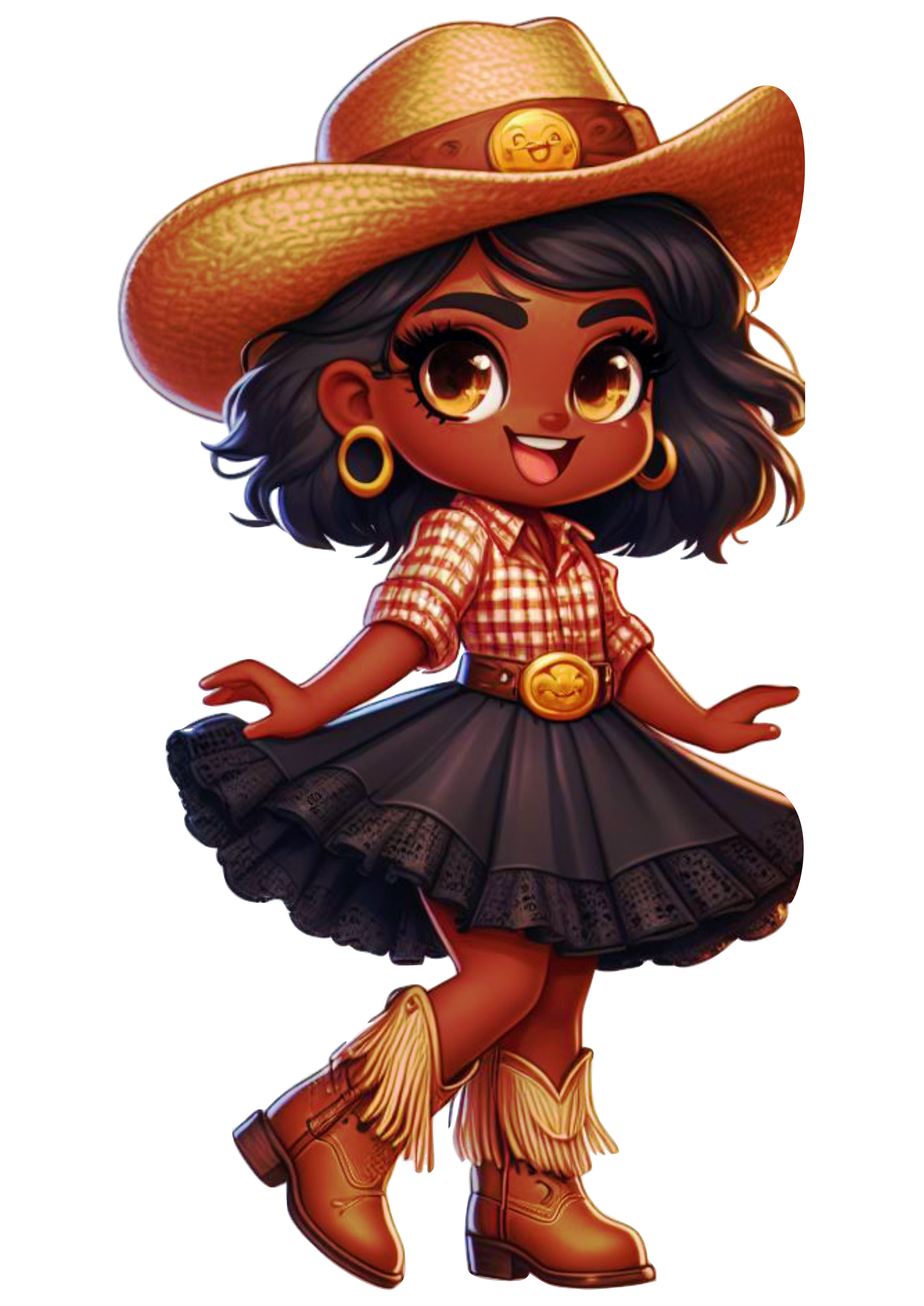 Pack of images Festa Junina São João girl in dress and braids hat and boots cute drawing png