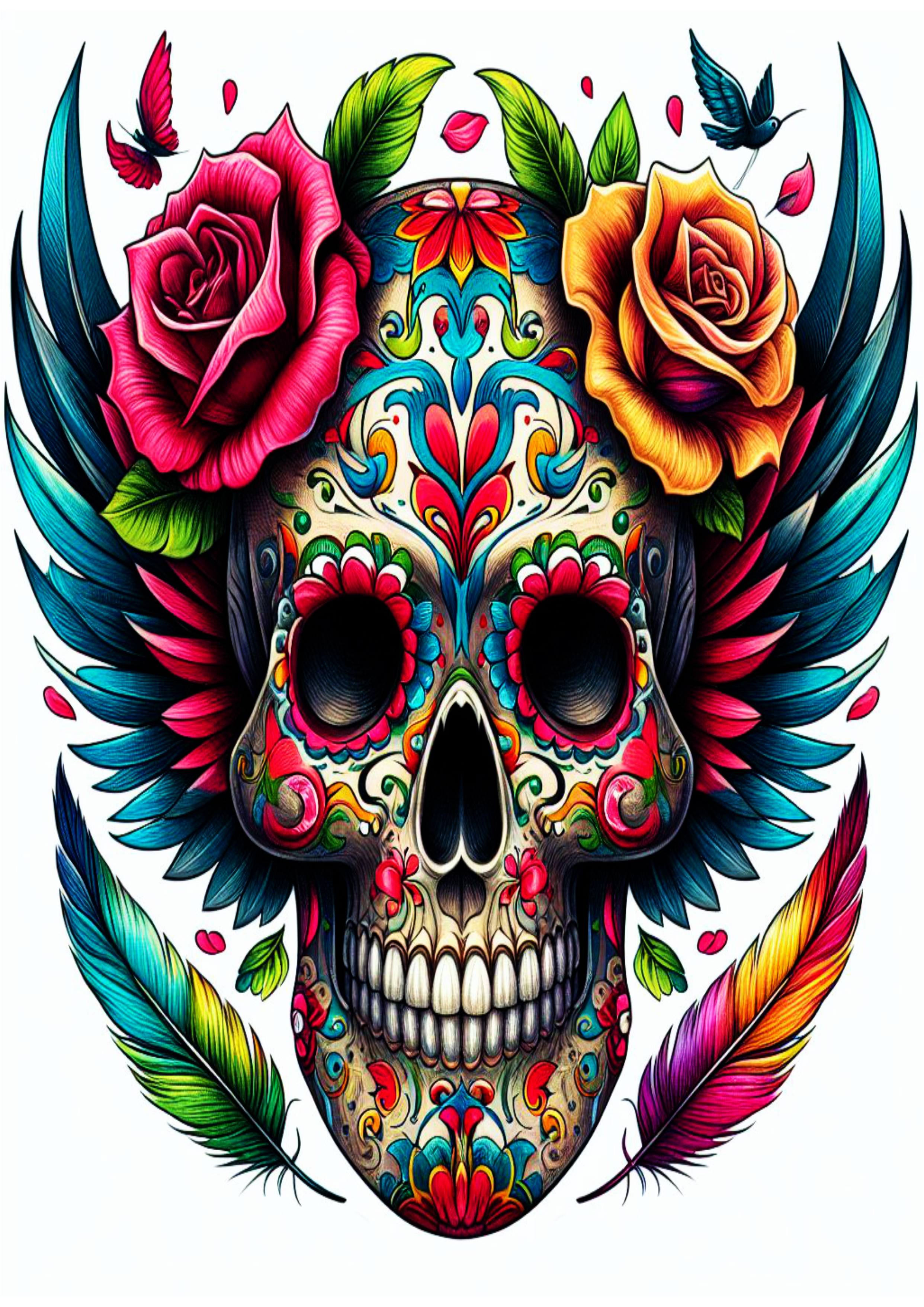 Tatuagem colorida para imprimir caveira desenho flores pack de imagens tatoo skull color free download