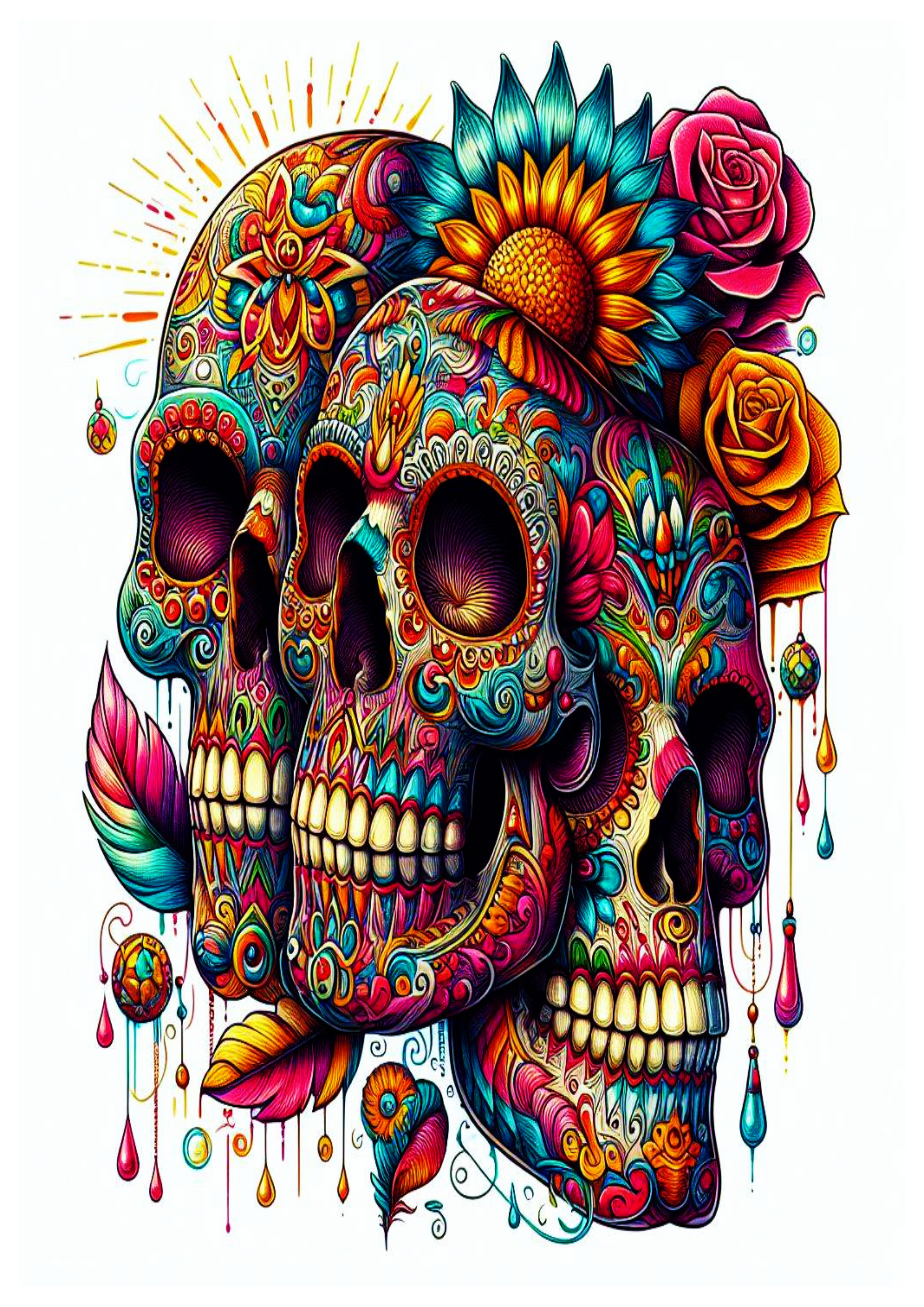 Desenho De Tatuagem Colorida Com Caveira de flores psicodélica arte conceitual Skull and flower desenho artístico download grátis