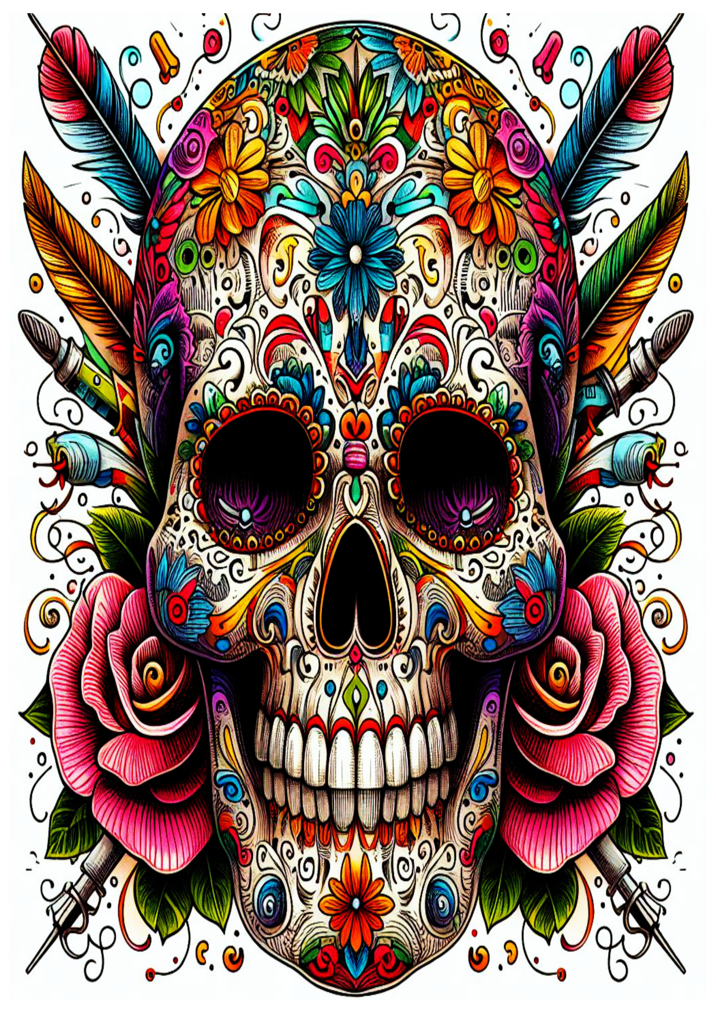Ideias para tatuagem crânio caveira colorida skull  png
