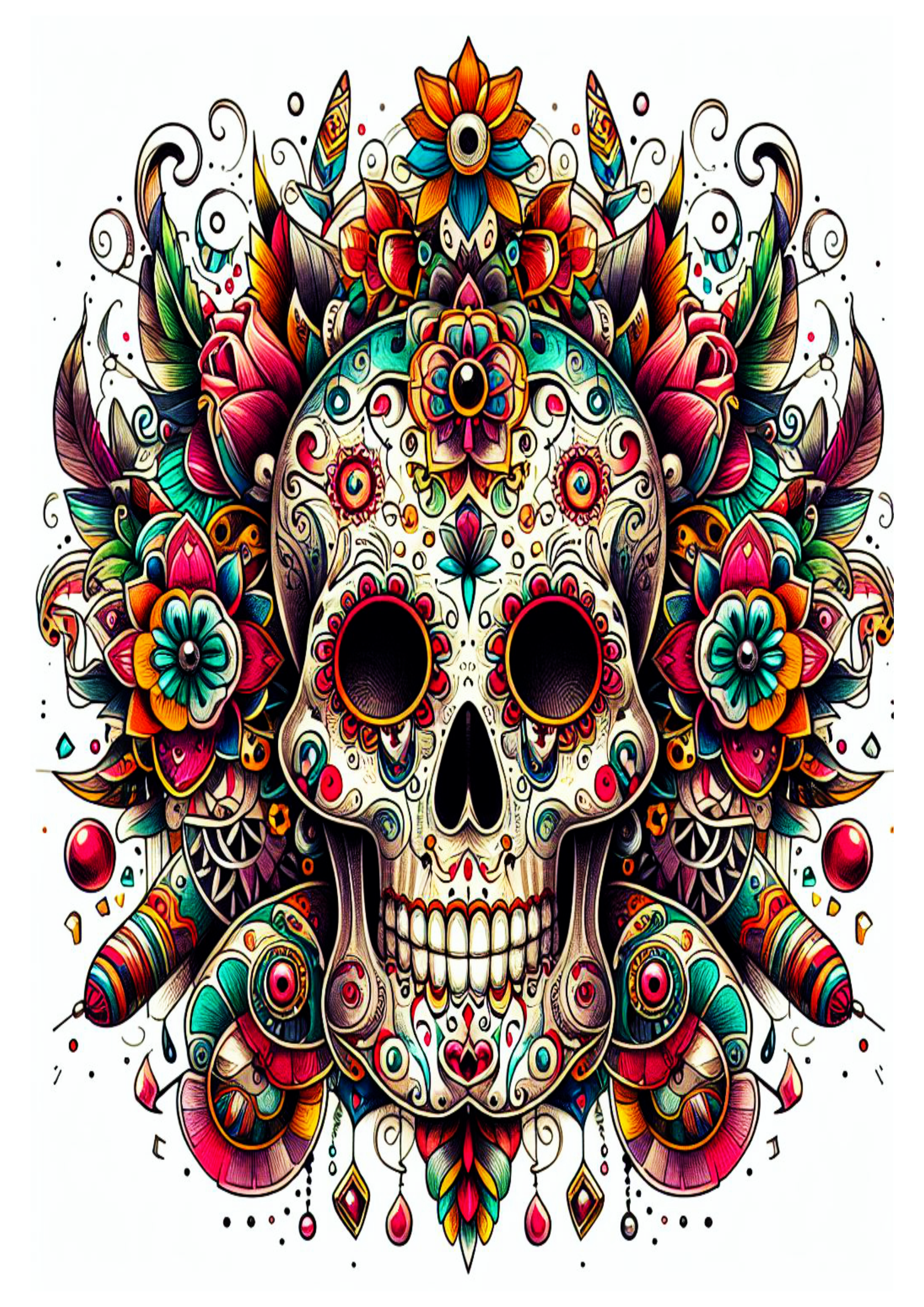 Ideias para tatuagem crânio caveira colorida skull png free download flores