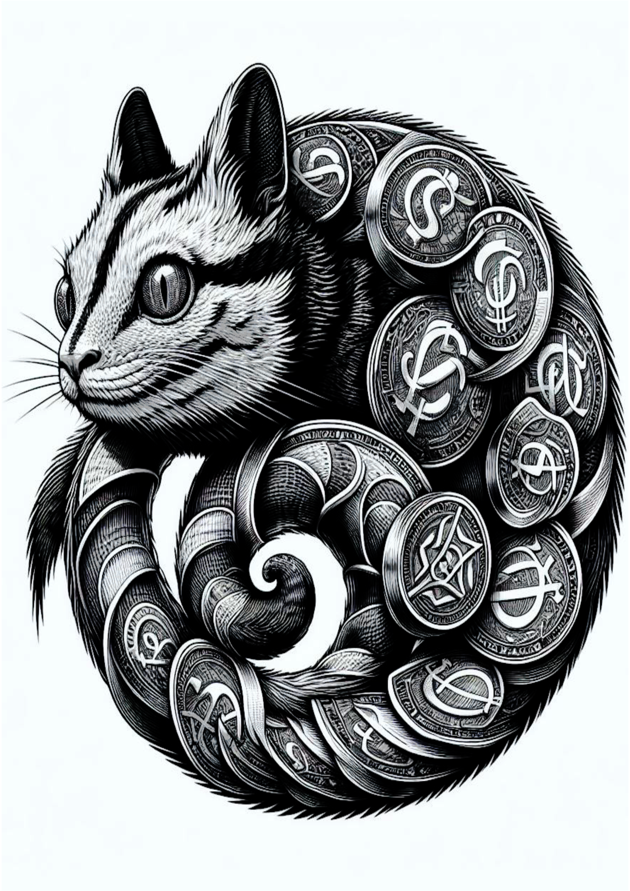 Ideias para tatuagem gato assustador com moedas png