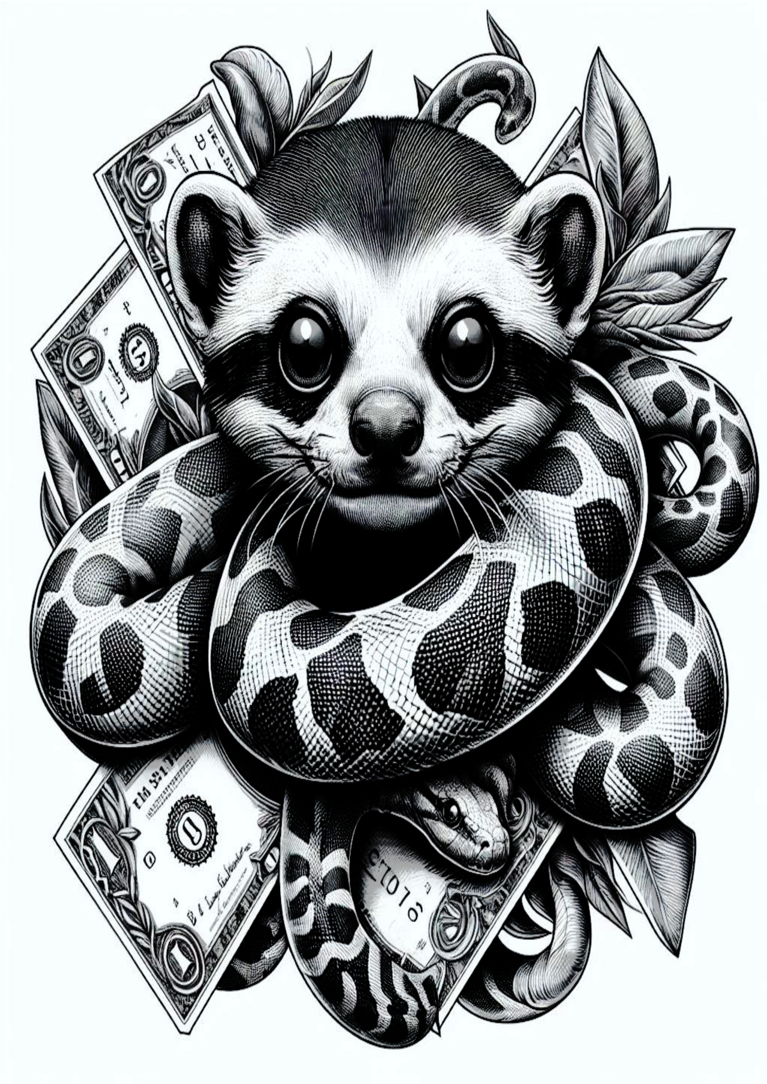 Ideias para tatuagem furão animal realista cobra money dólar png
