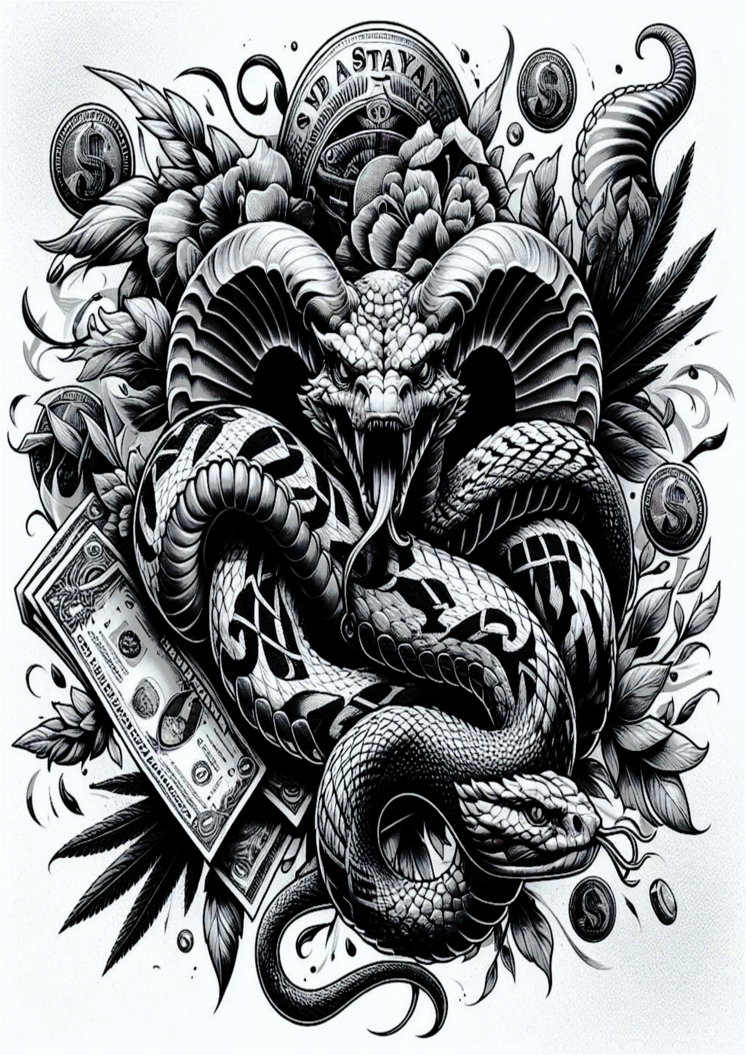 Ideias para tatuagem animais realista cobra dragão money dólar png