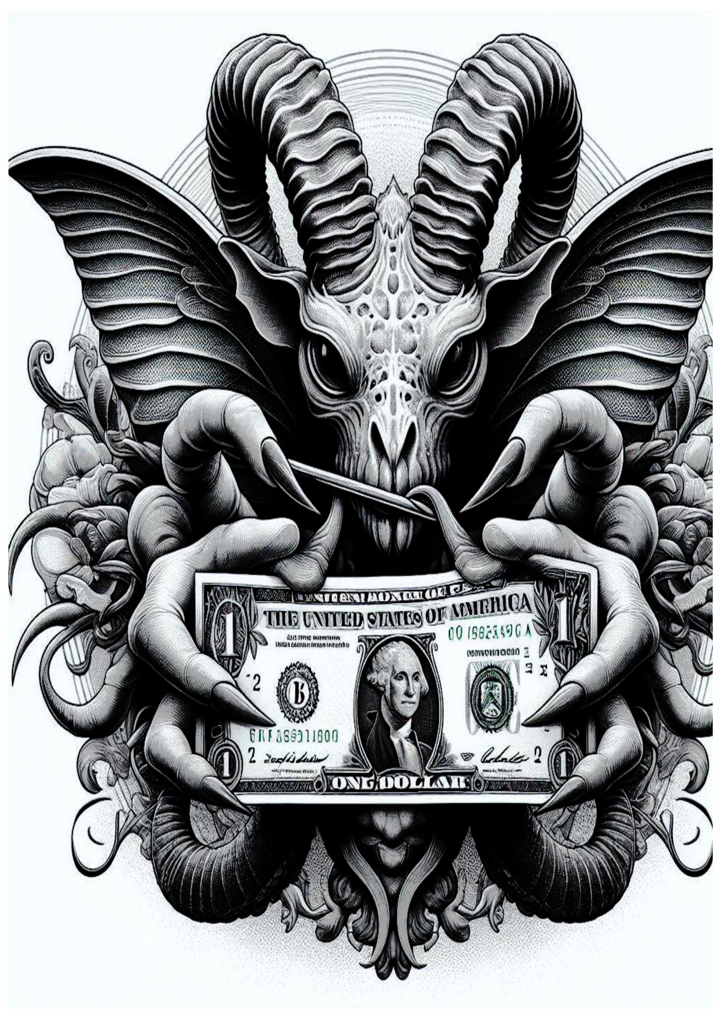 Tatuagem psicodélica animais realistas arte conceitual demônio dólar dinheiro money png