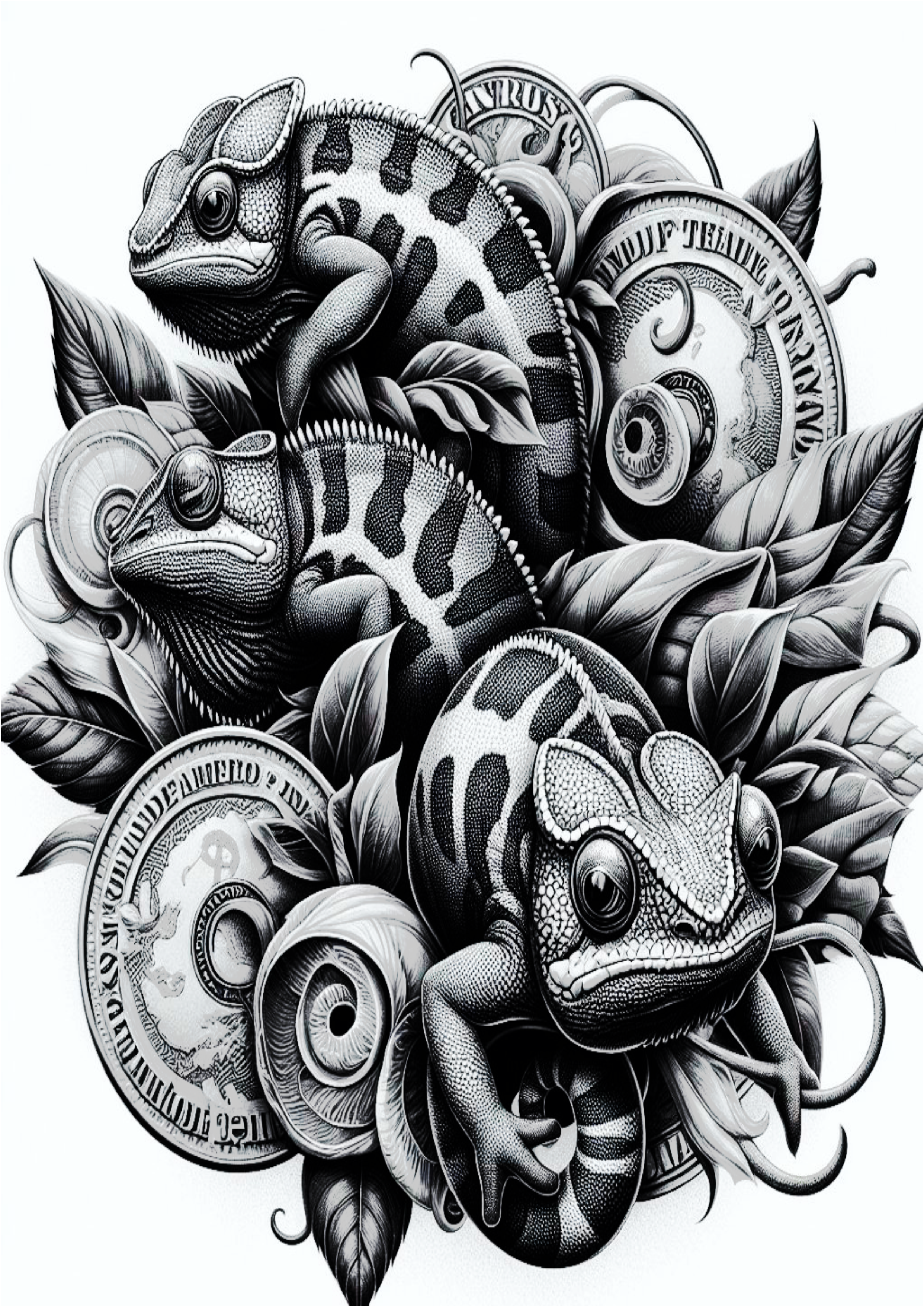 Tatuagem psicodélica animais realistas arte conceitual camaleões png