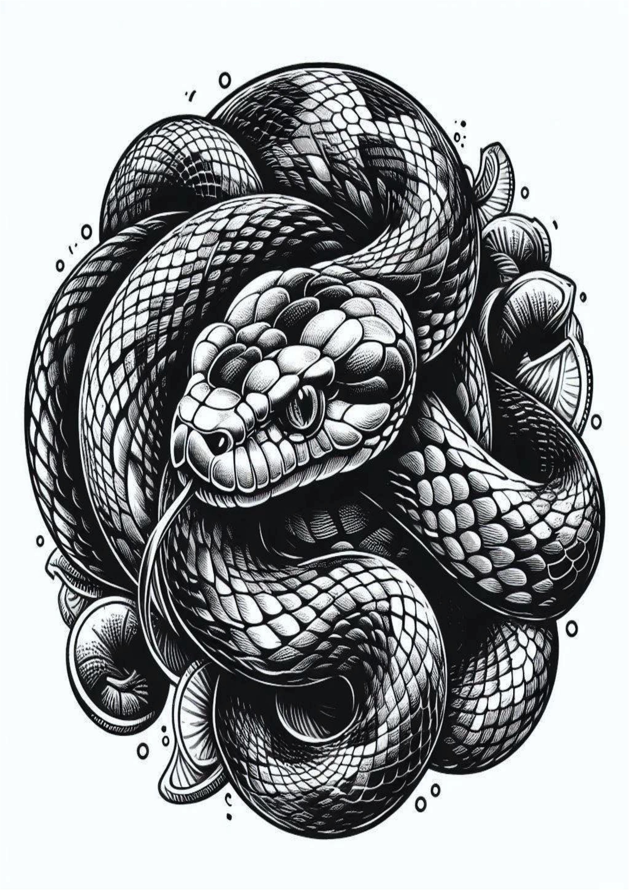 Tatuagem psicodélica animais realistas cobra snake arte conceitual free download design png preto e branco