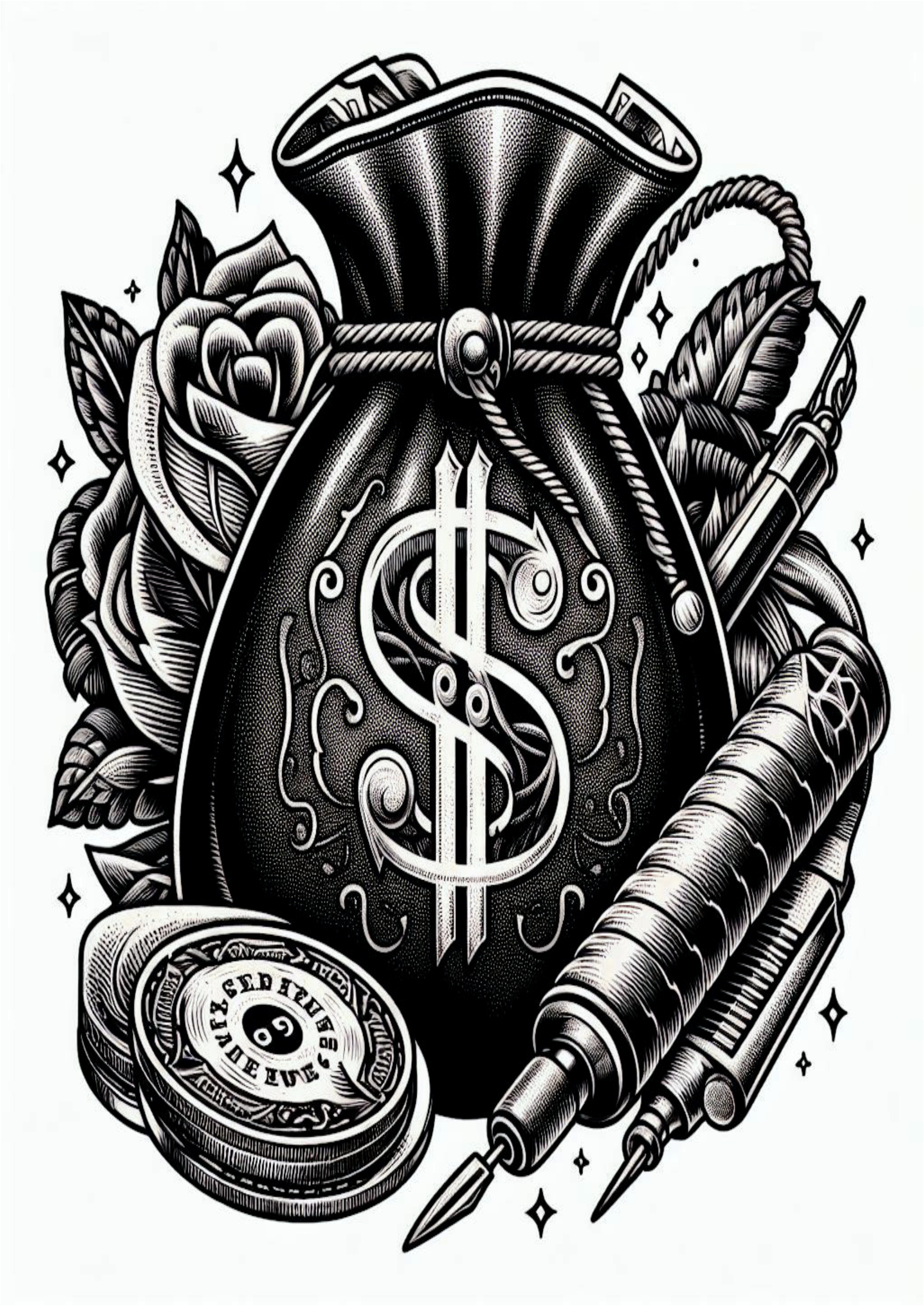 Malote de dinheiro tatuagem temporária para imprimir png