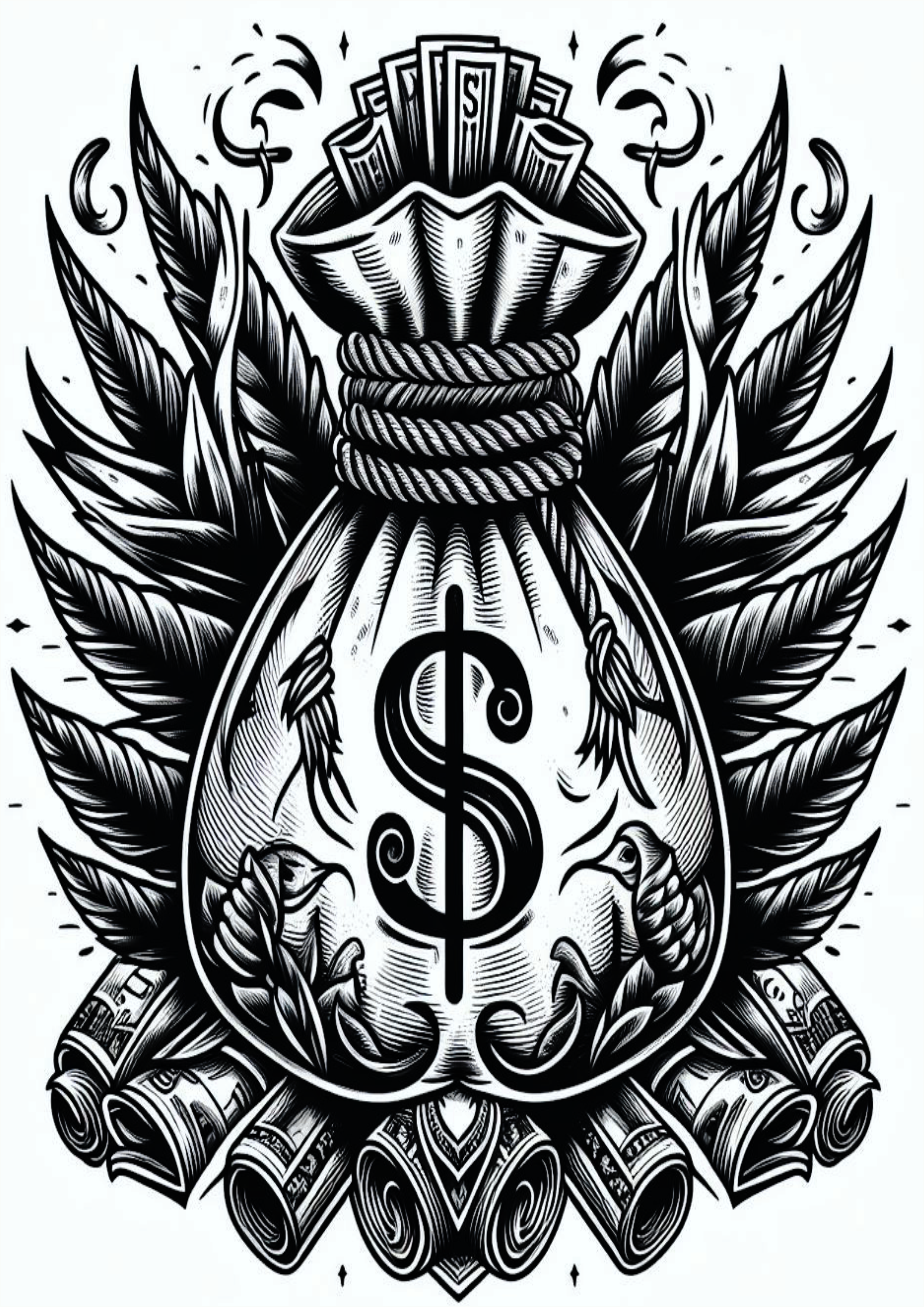 Malote de dinheiro tatuagem temporária para imprimir png grana money canabis