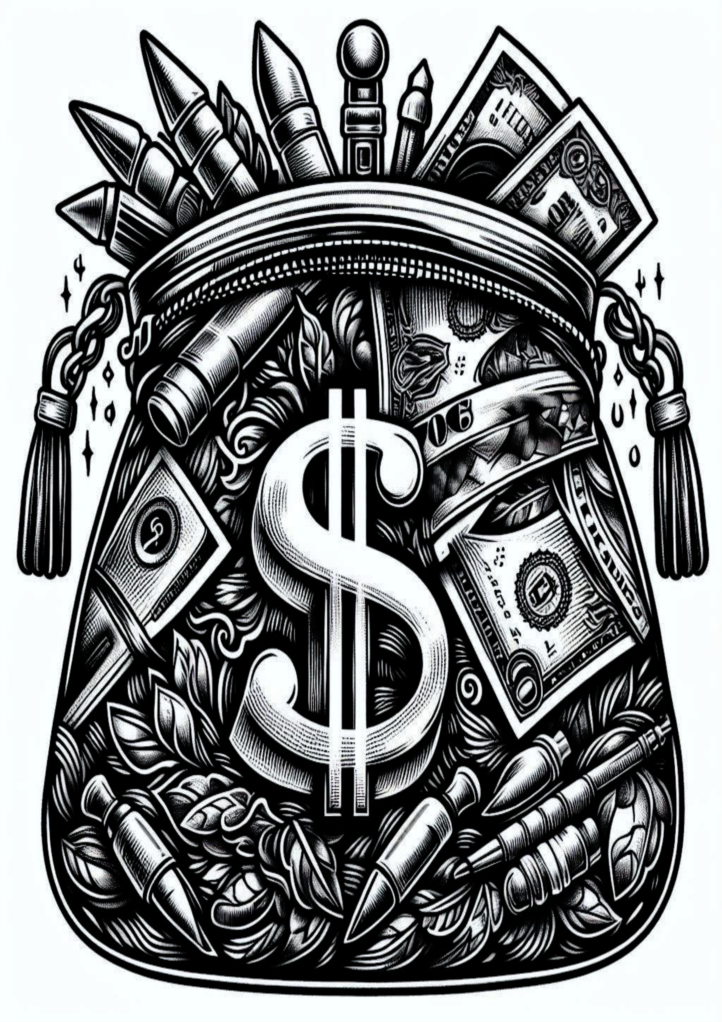 Malote de dinheiro tatuagem temporária para imprimir png grana money arte conceitual