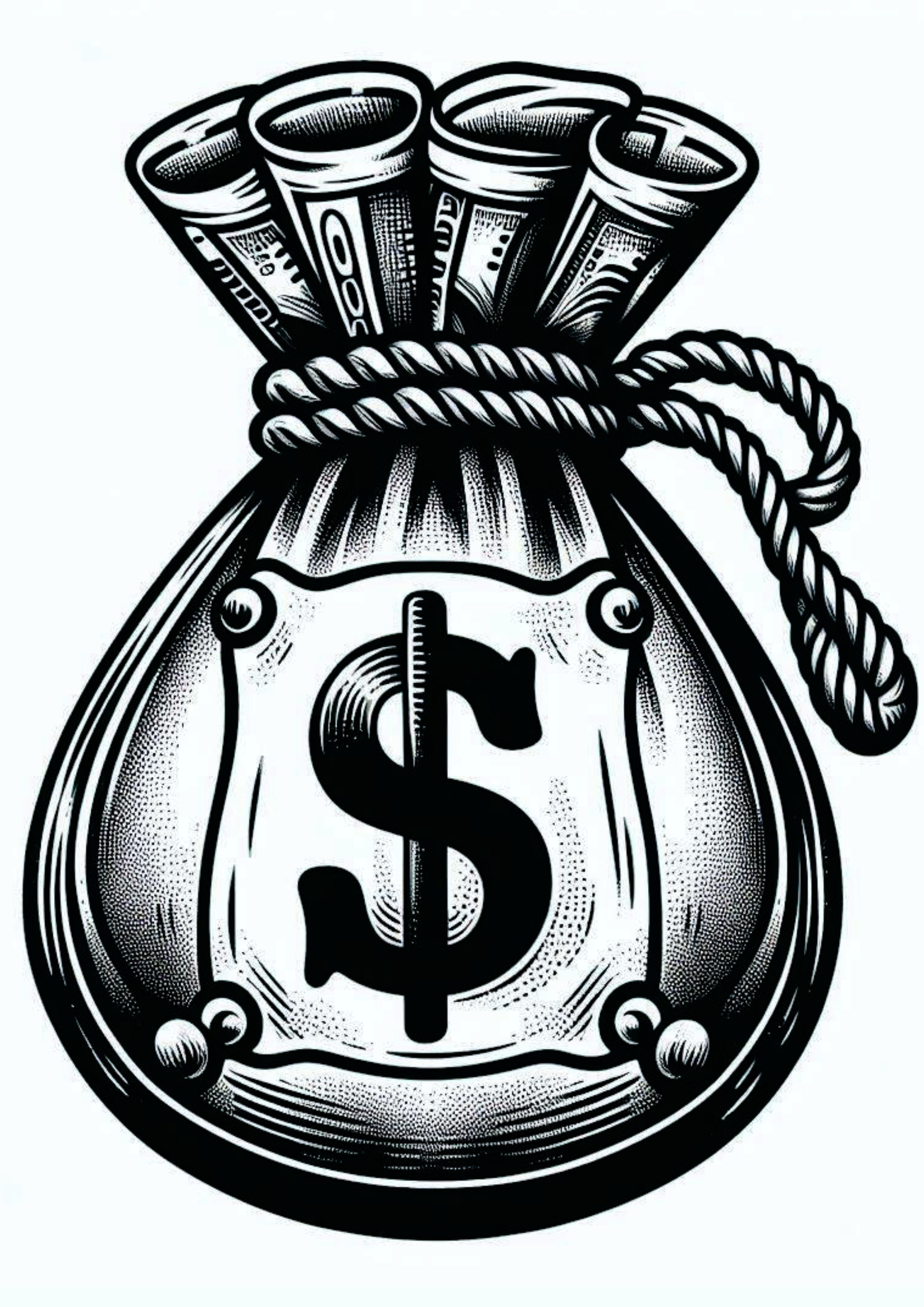 Malote de dinheiro tatuagem temporária para imprimir png grana money arte conceitual preto e branco download