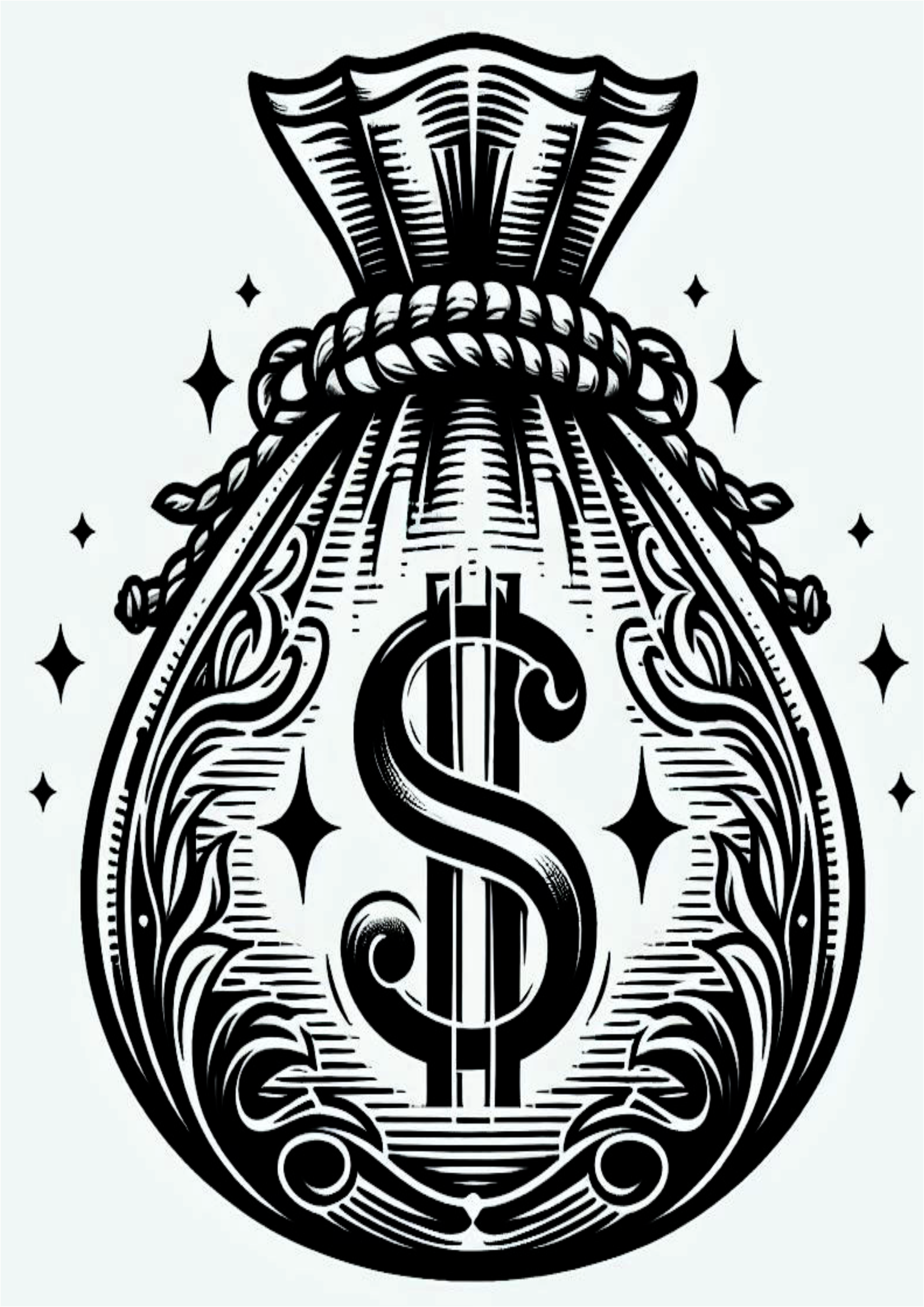 Malote de dinheiro tatuagem temporária para imprimir png grana money arte conceitual preto e branco free download monocromático