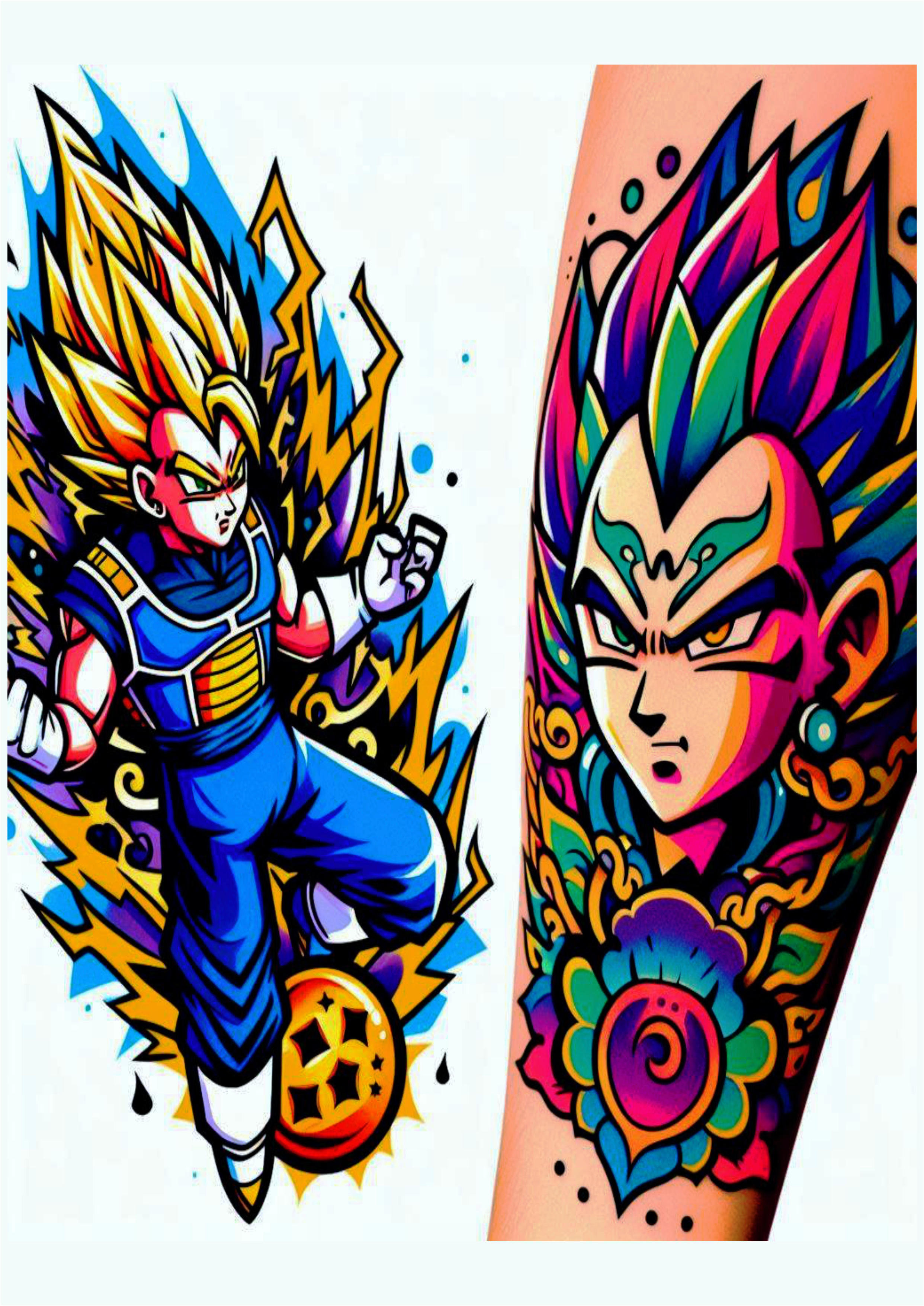 Dragon ball Z Vegeta png desenho colorido tatuagem temporária no braço png