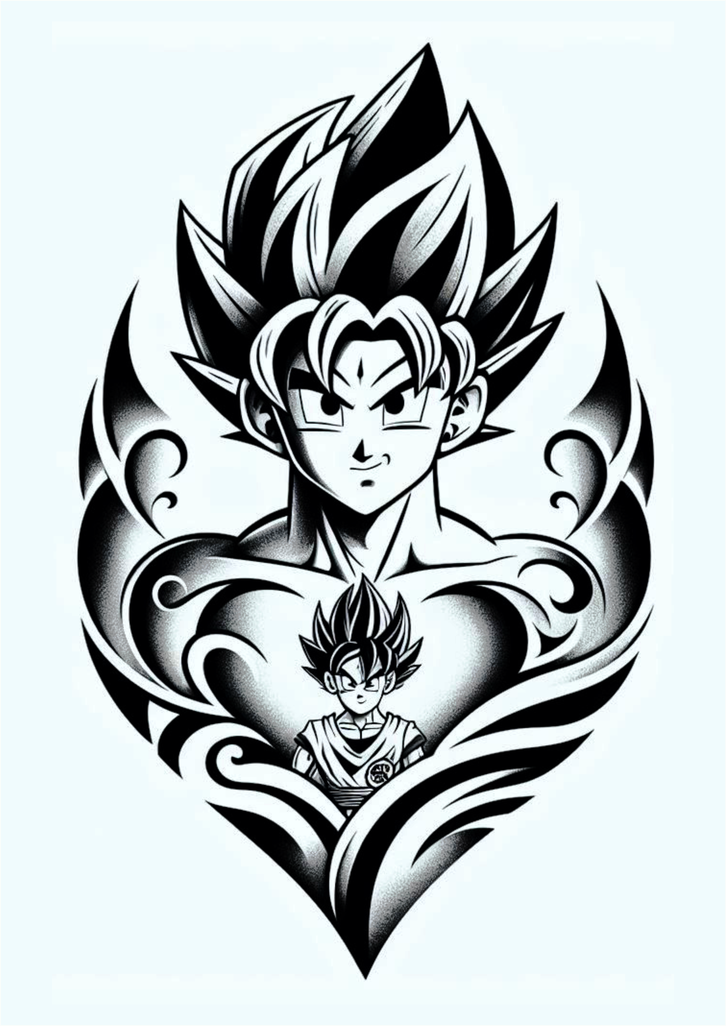 Desenho simples do Goku tatuagem preto e branco png
