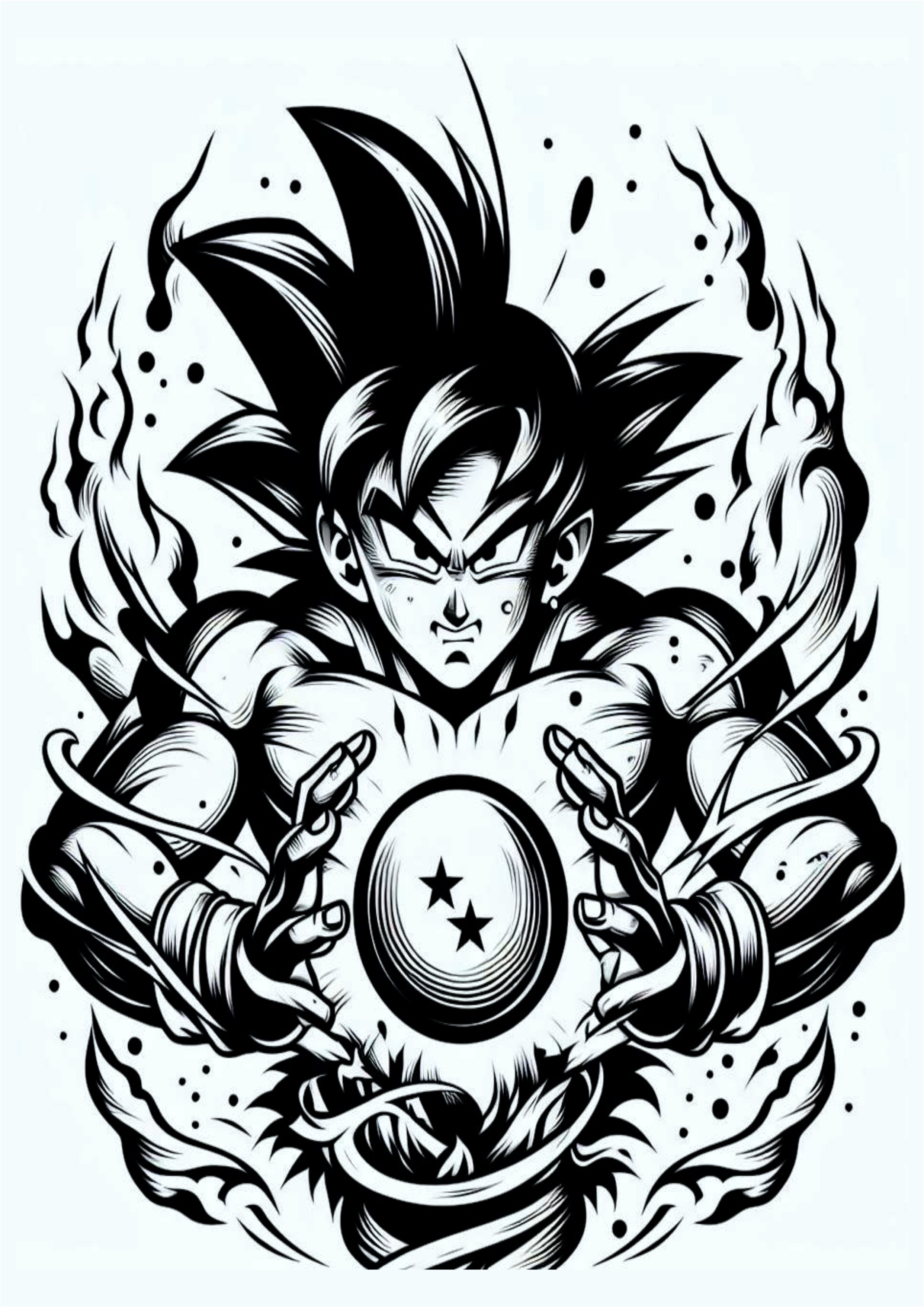 Desenho de Dragon ball Z Goku feito a mão ideia para tatuagem monocromática anime esferas do dragão png