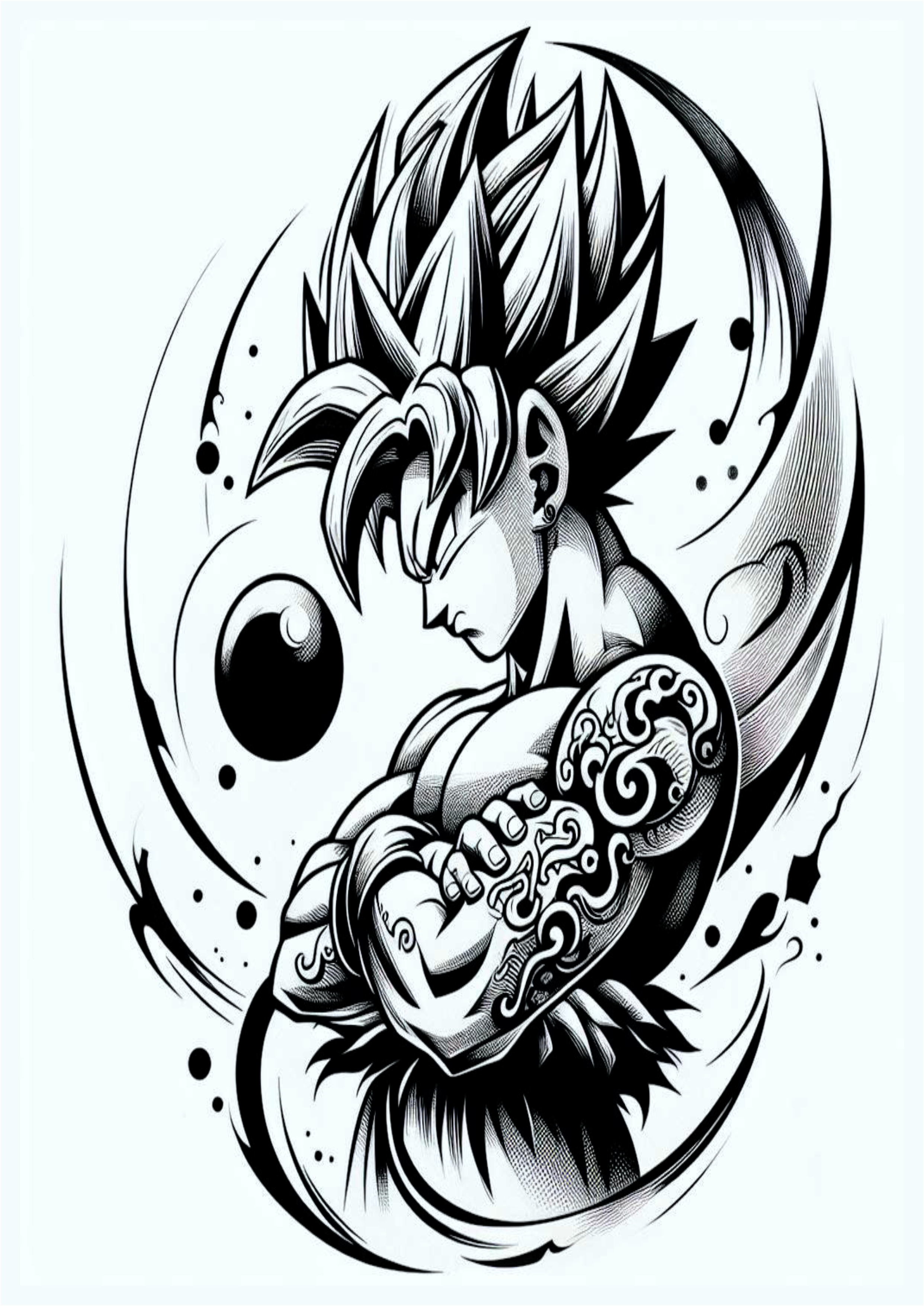 Desenho de Dragon ball Z Goku black feito a mão ideia para tatuagem monocromática anime esferas do dragão png
