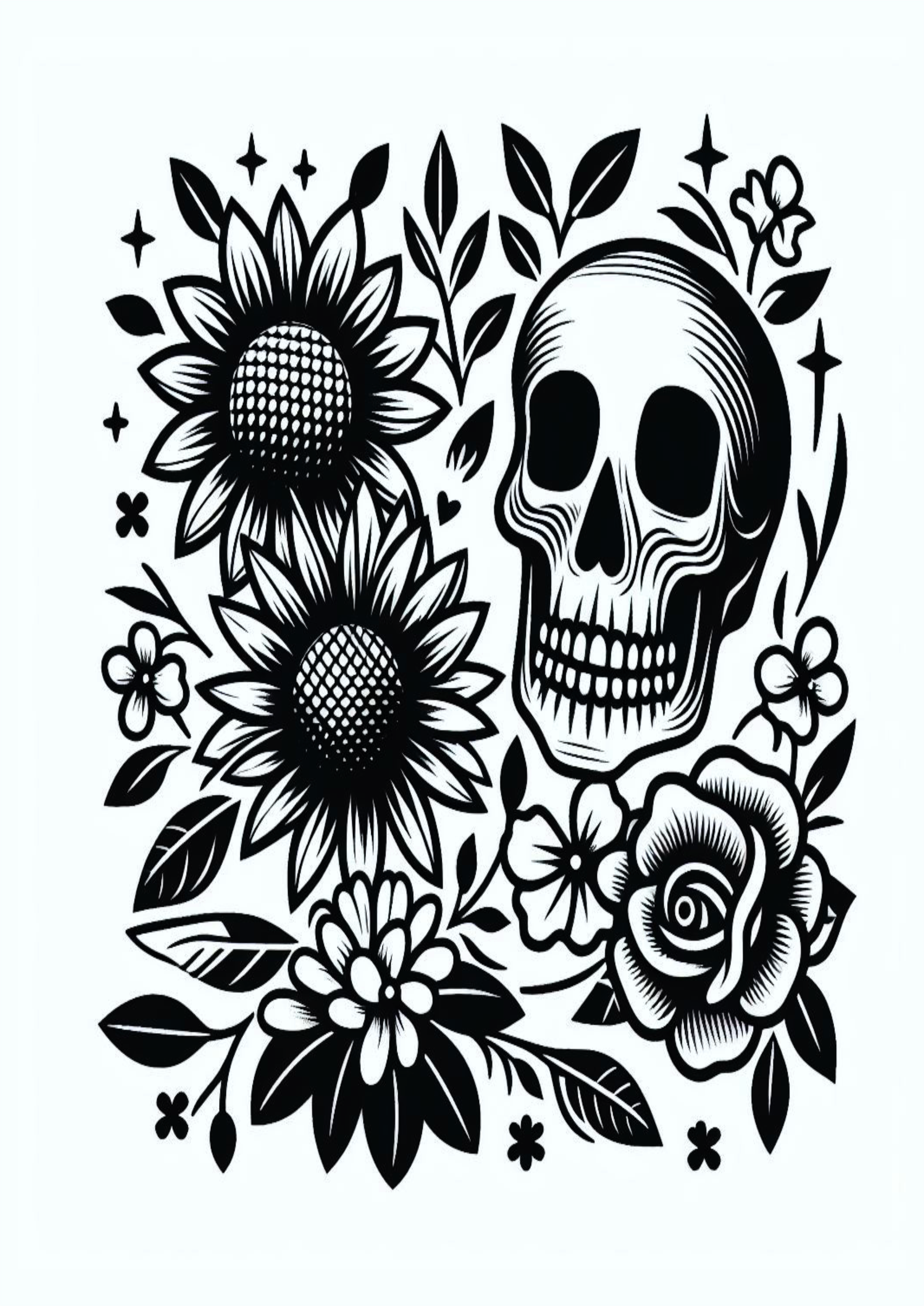 Caveiras e flores tatuagem temporária free download png
