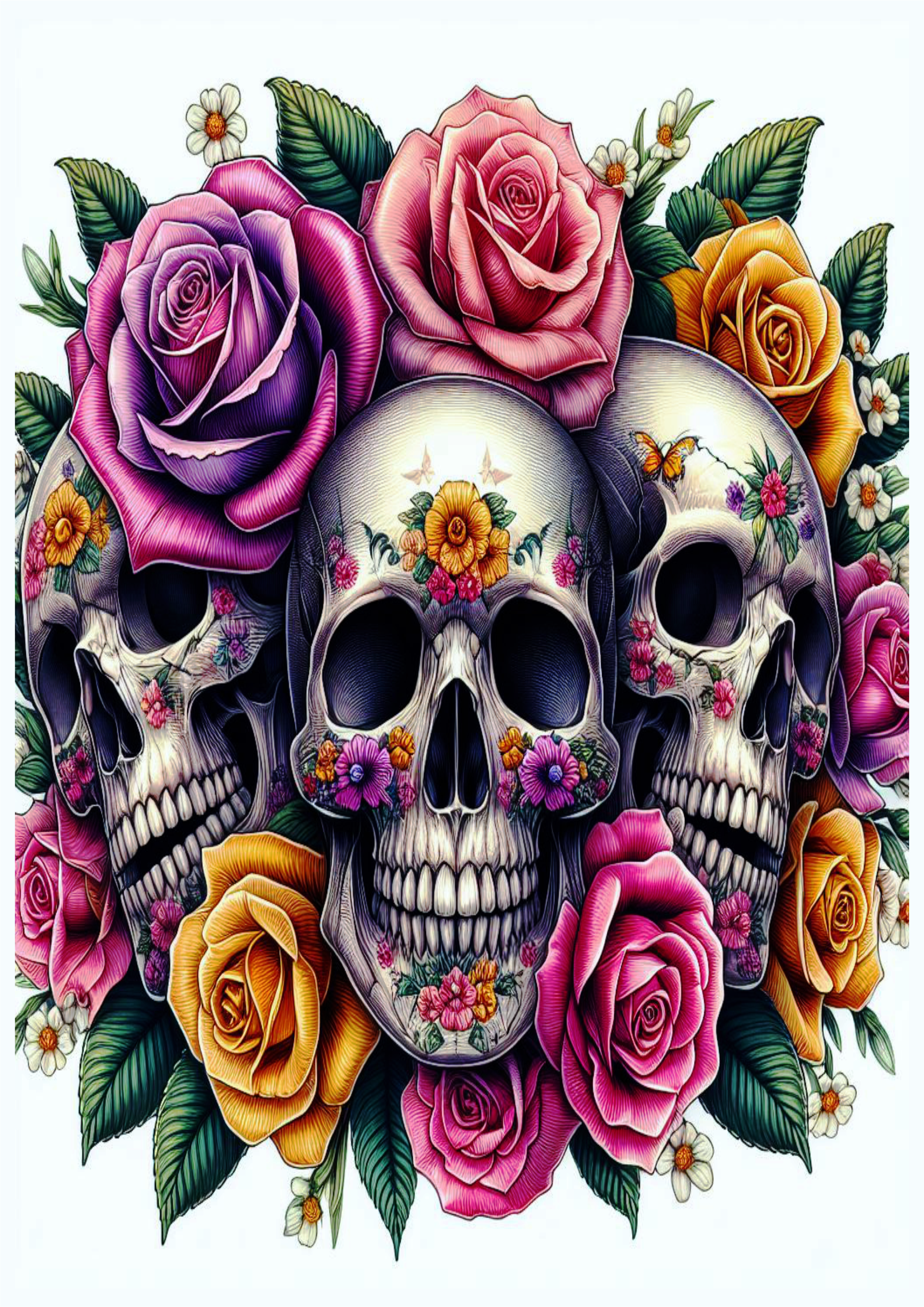 Skulls and flowers realistic arm tattoo free download png