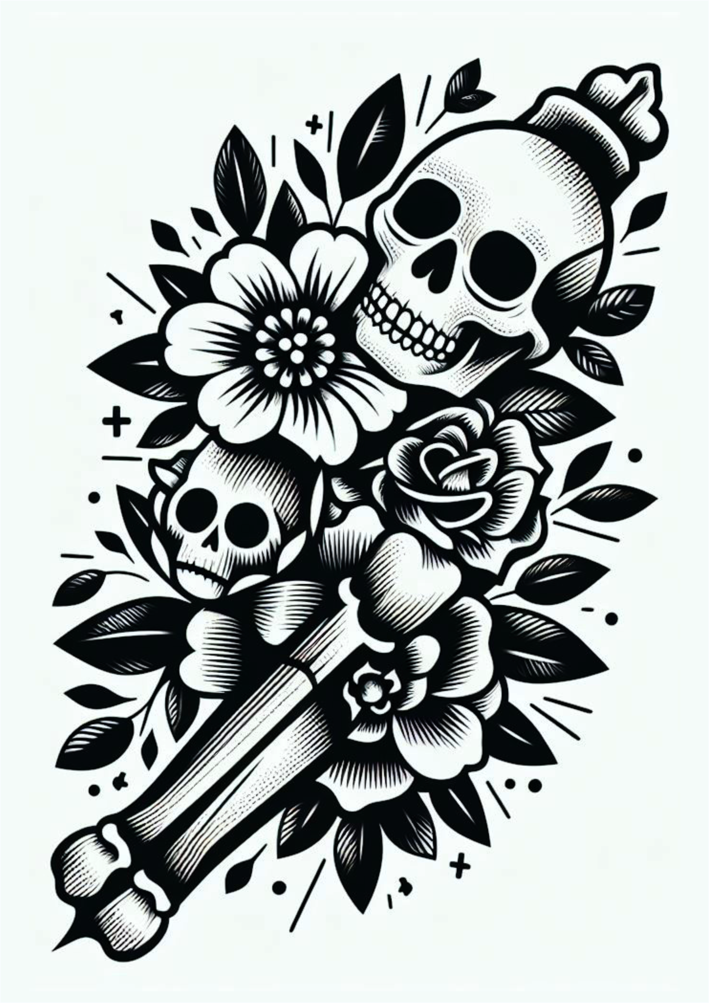 Skulls and flowers temporary tattoo free download png