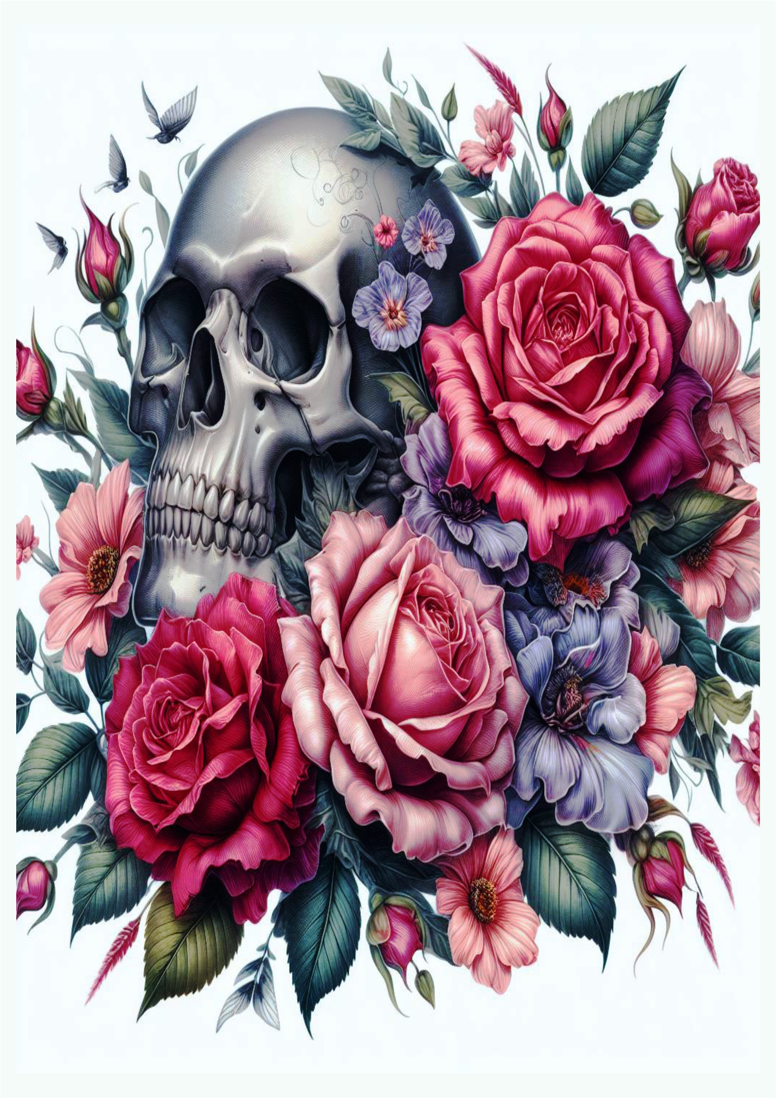 Skulls and flowers realistic tattoo free download png