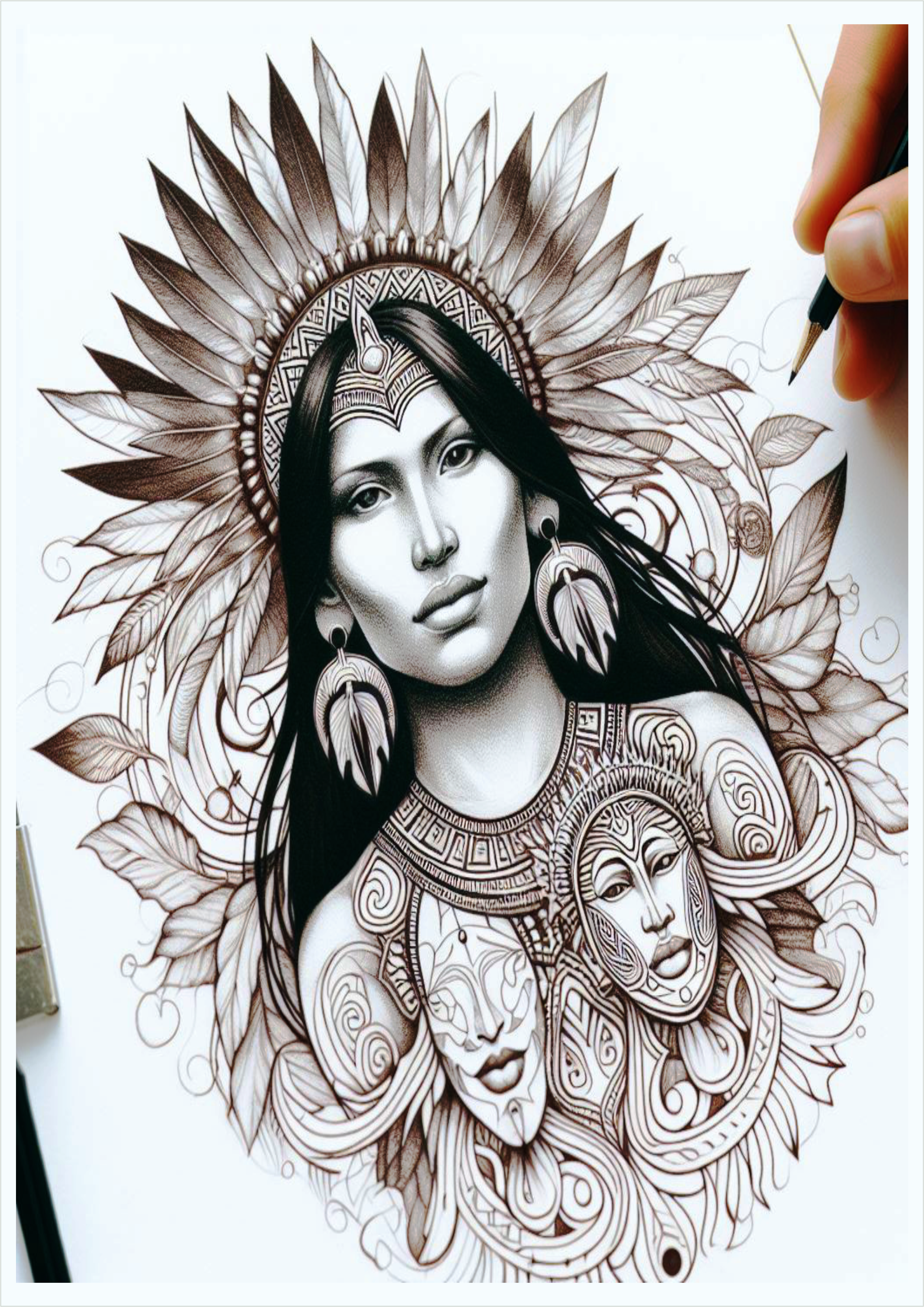 India monochrome tattoo idea png symbology meaning headdress amazing realistic design