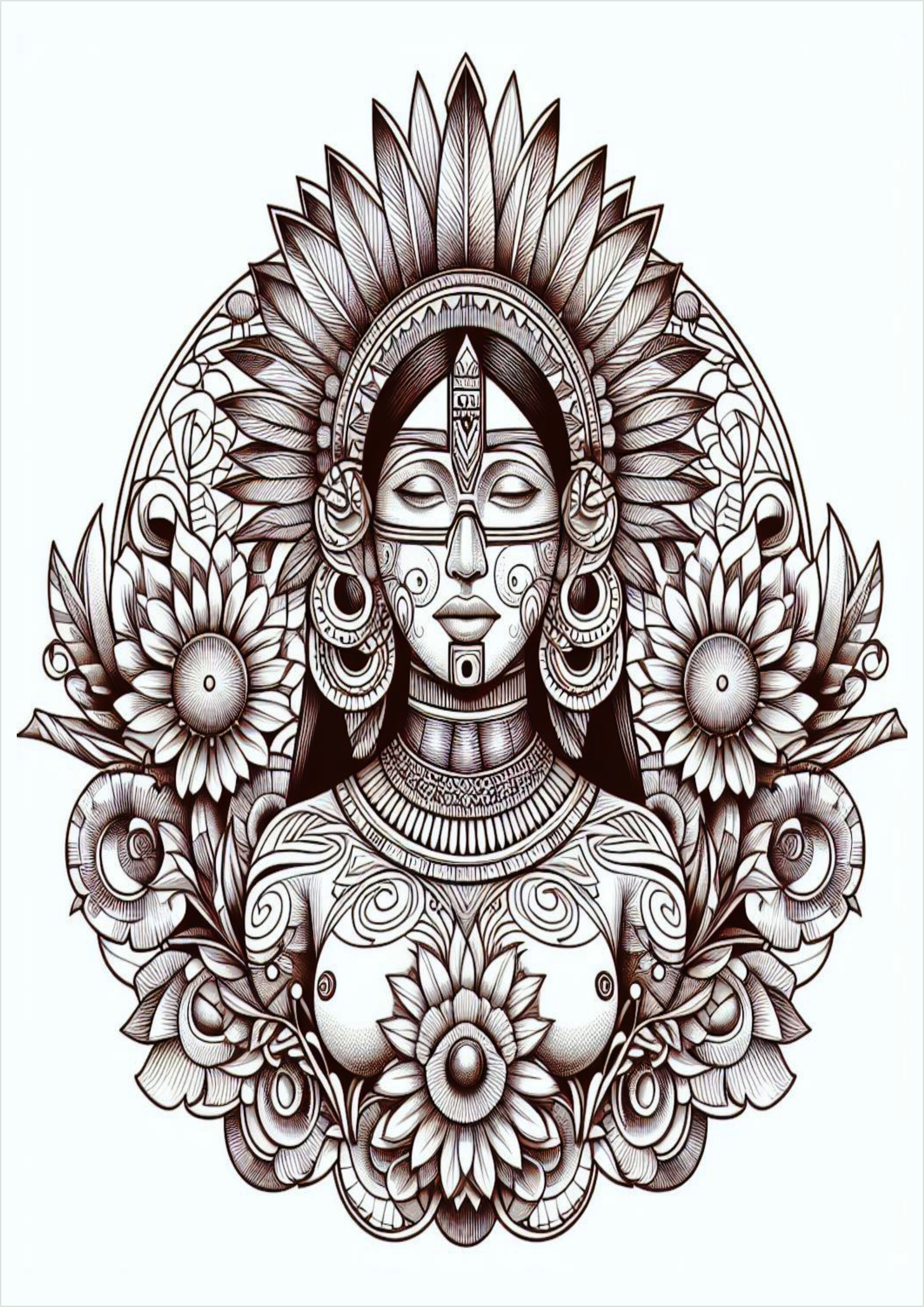 India monochrome tattoo idea png symbology meaning headdress drawing flowers