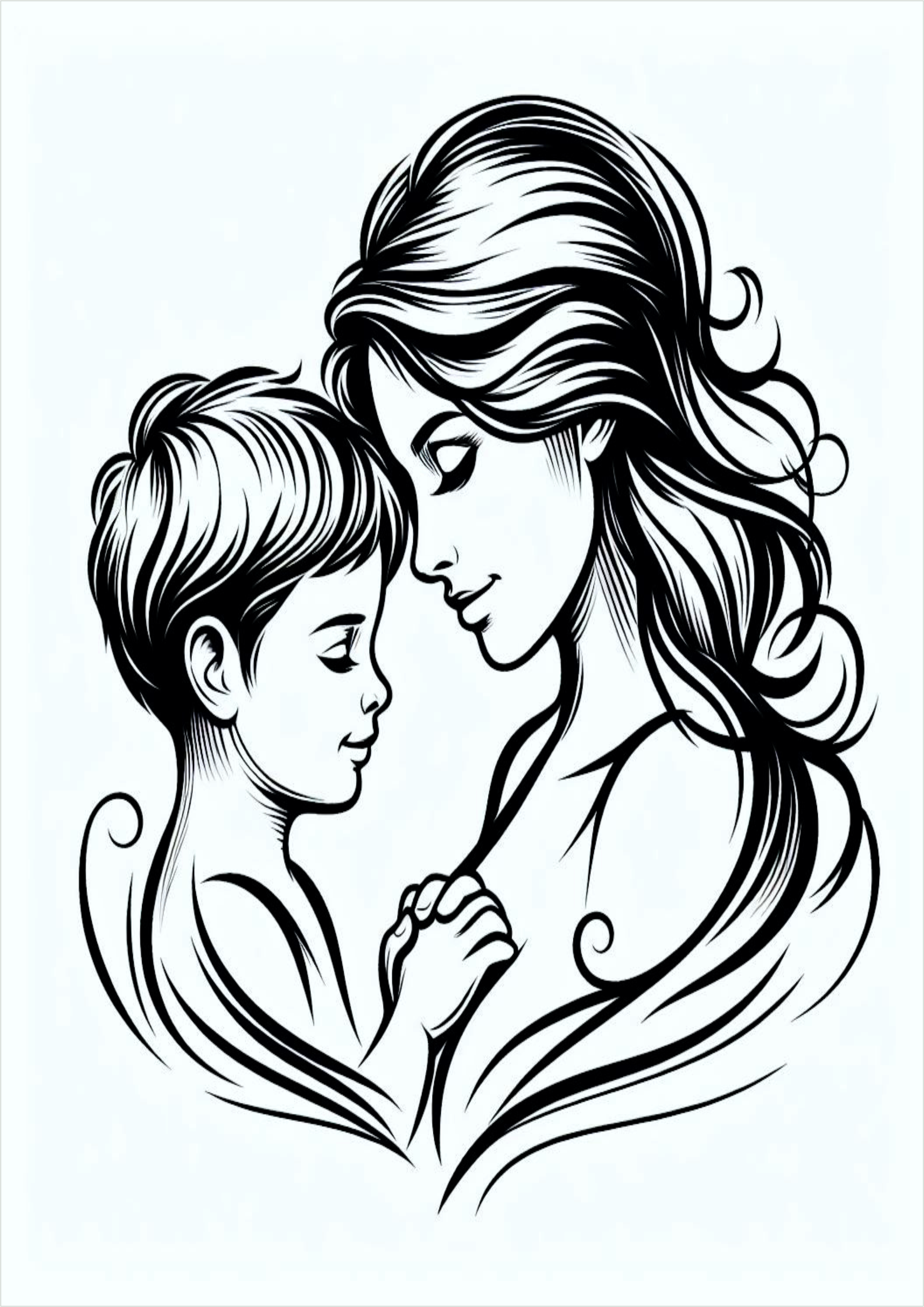 Simple drawing for female mother and child tattoo png