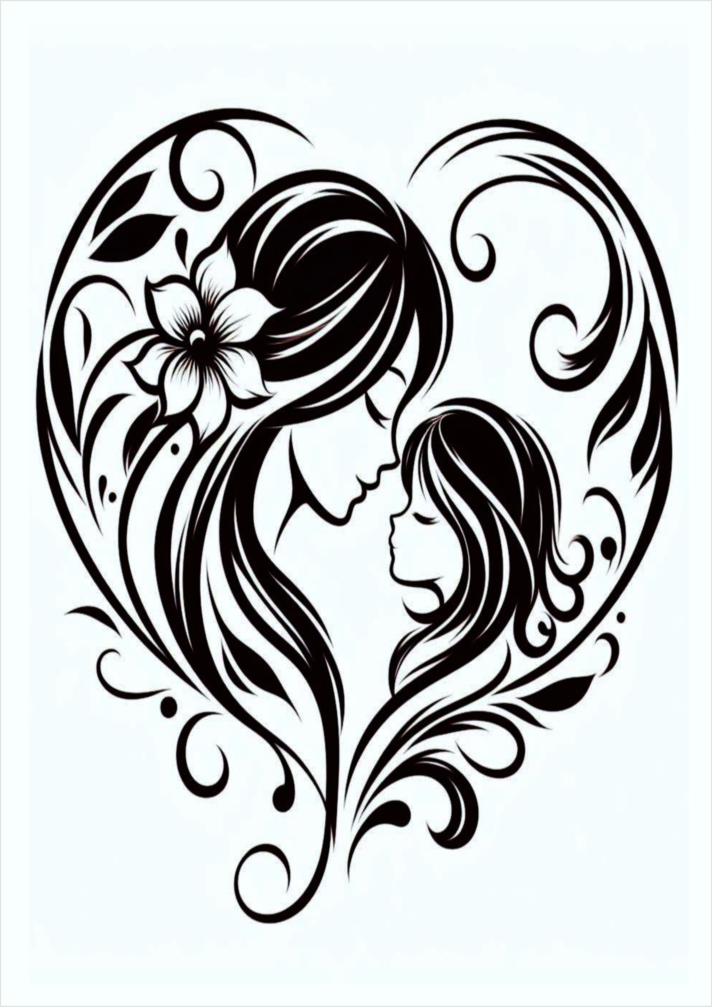 Simple design for female mother and daughter tattoo png in heart shape