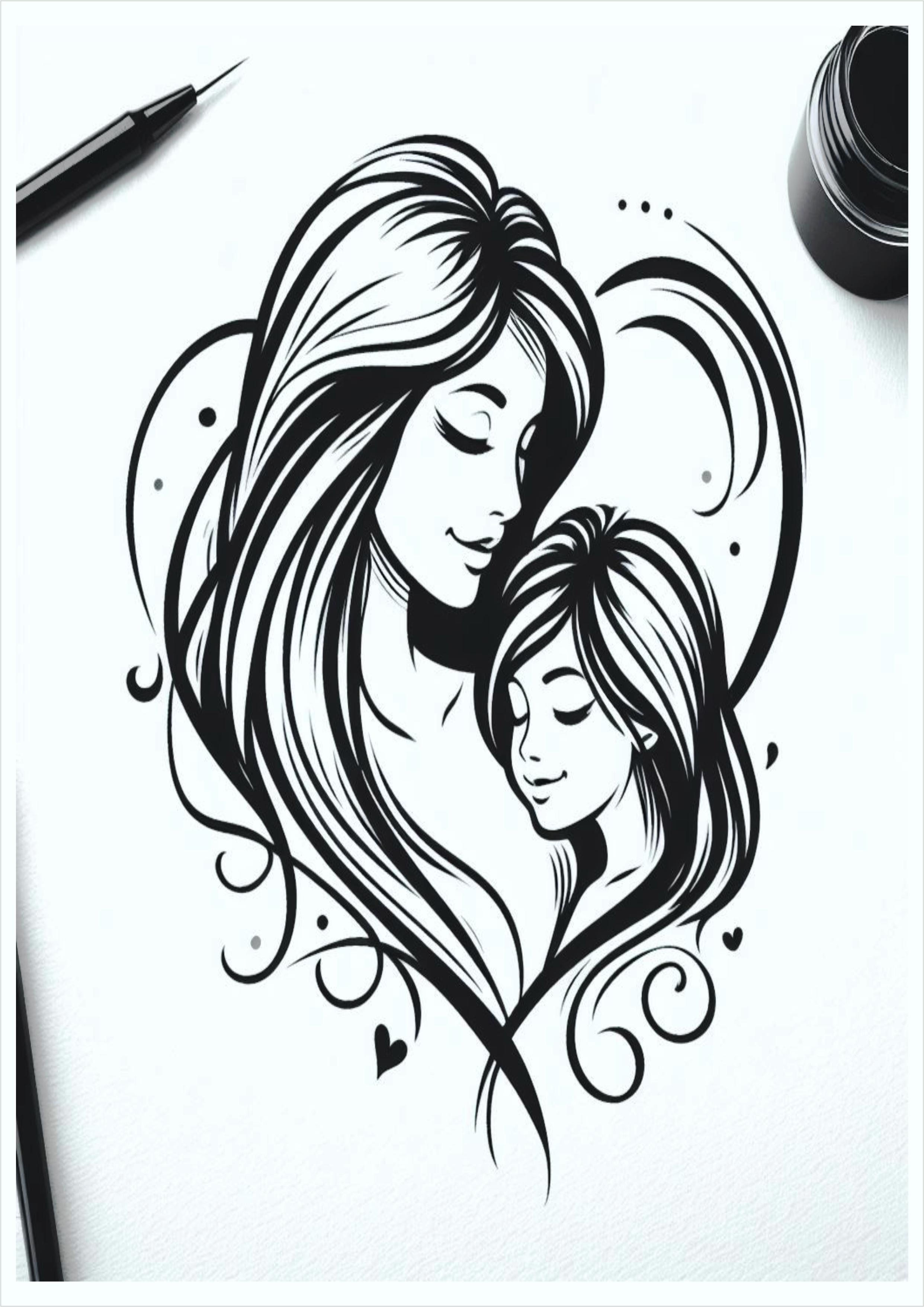 Simple design for female mother and daughter tattoo png in handmade heart shape