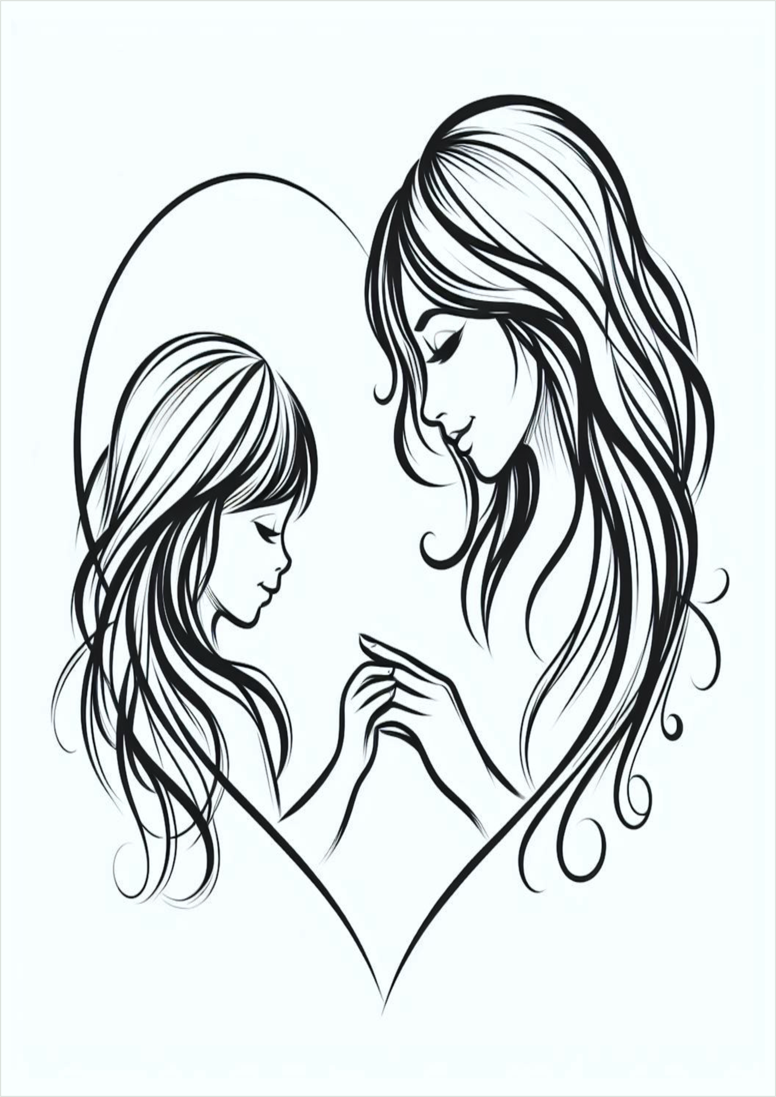 Simple design for female mother and daughter tattoo png in heart shape concept art