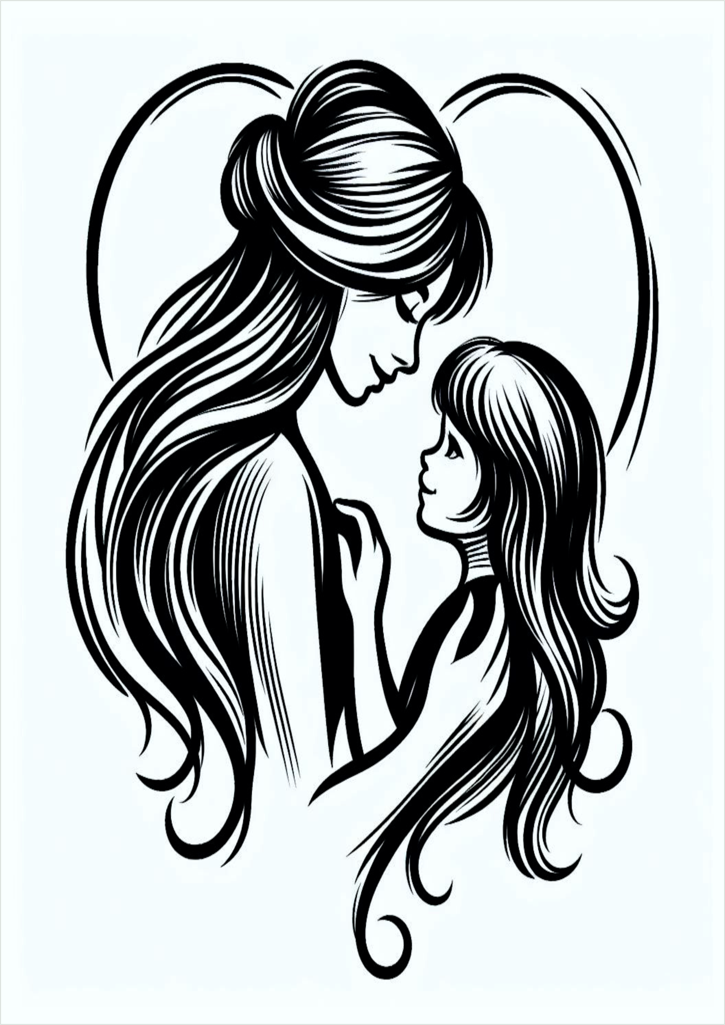 Simple design for female mother and daughter tattoo png in heart shape concept art free download